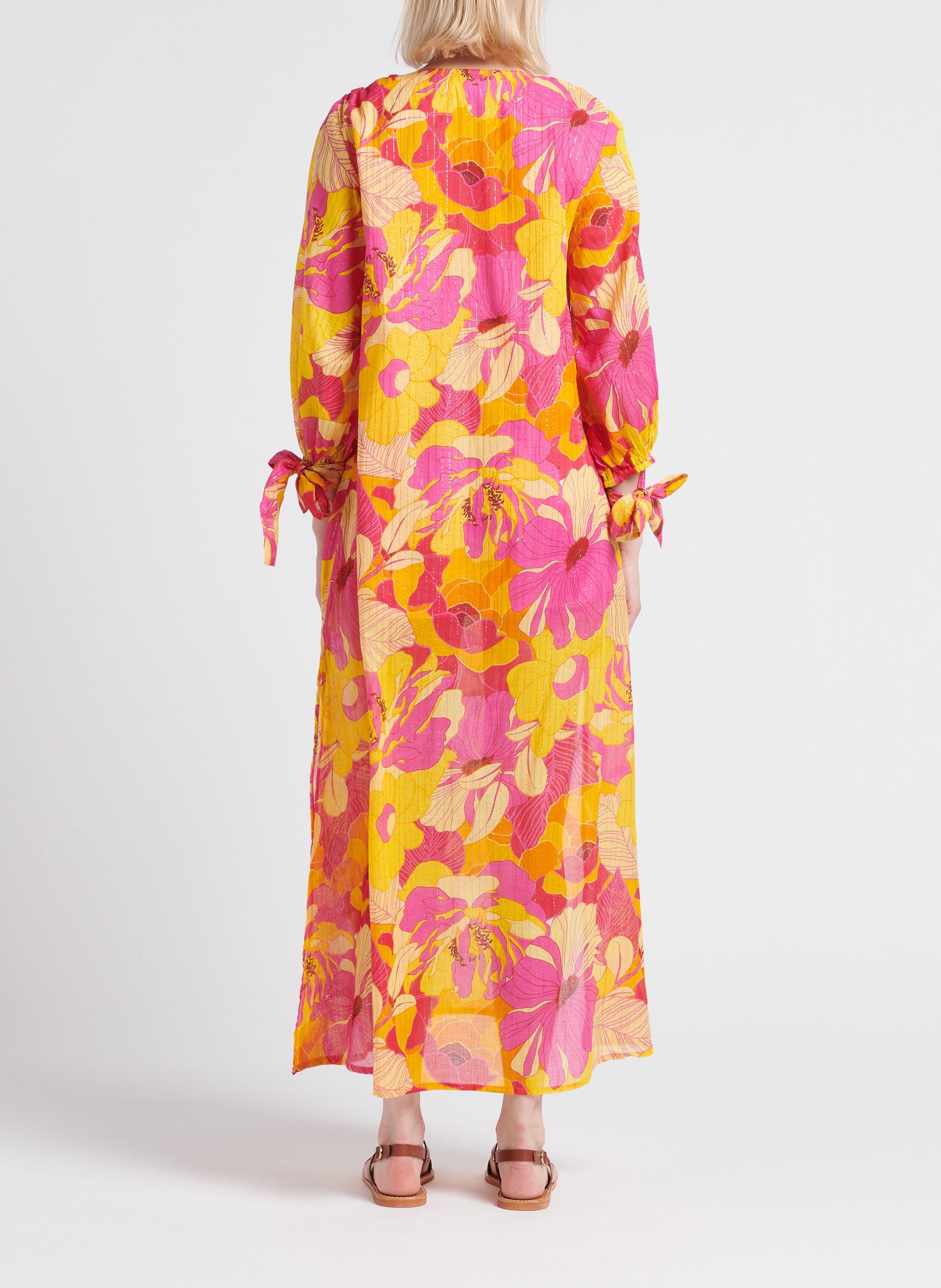 Lange, wijd uitlopende jurk met V-hals SUNDRESS Veelkleurig