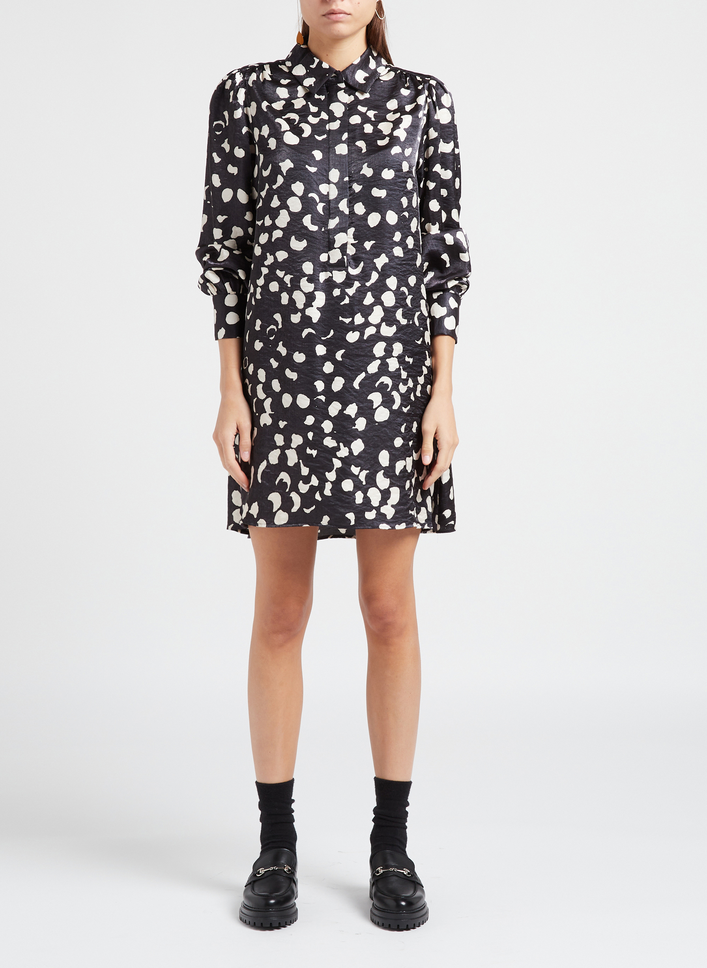 Robe courte col classique imprimée  OBJECT Noir