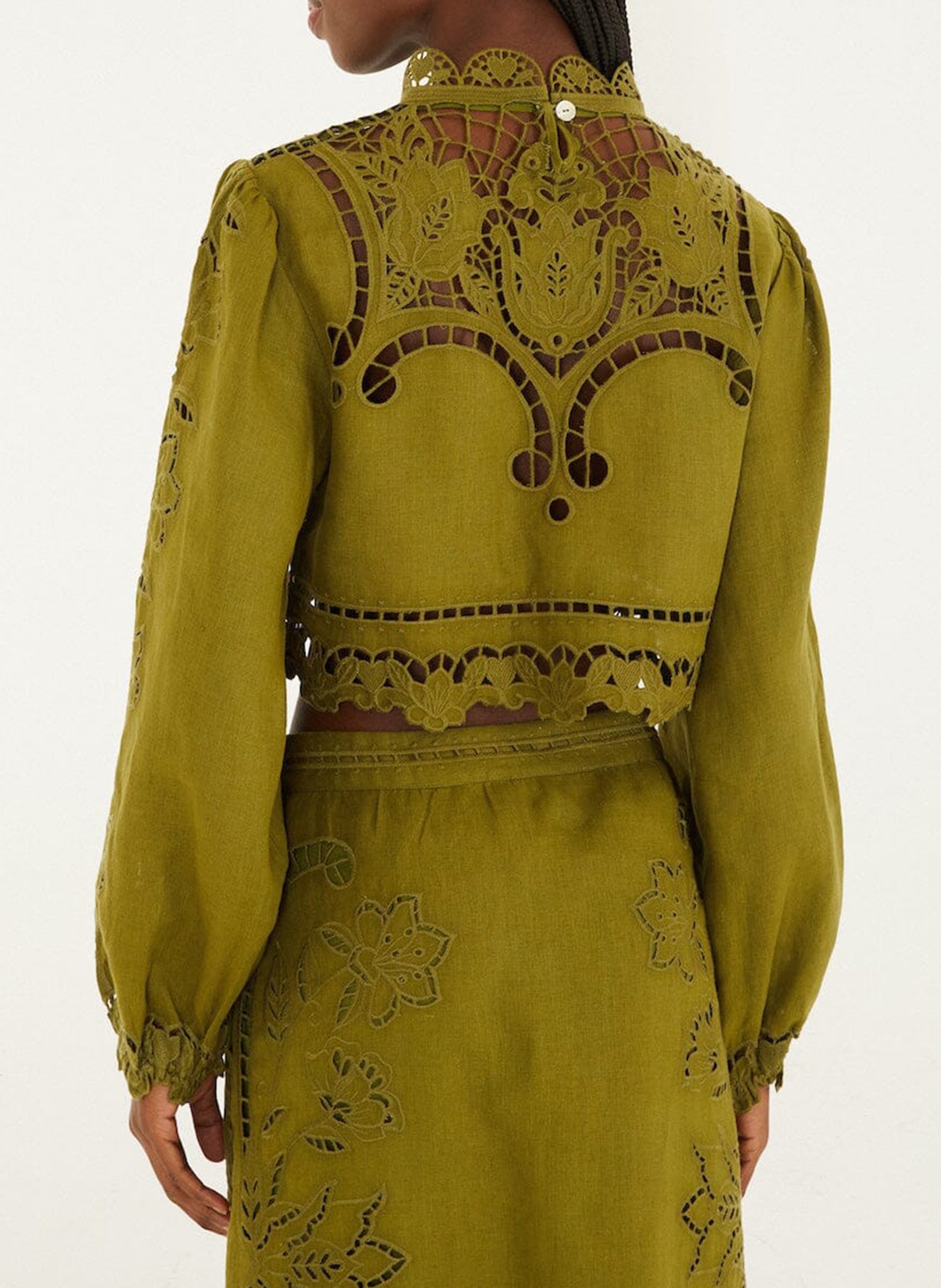 Top court ajouré uni en lin  FARM RIO Vert