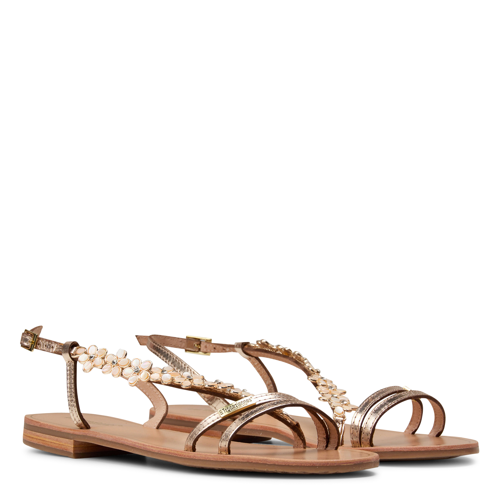 Sandales métallisées à fleurs en cuir LES TROPEZIENNES PAR M.BELARBI Doré