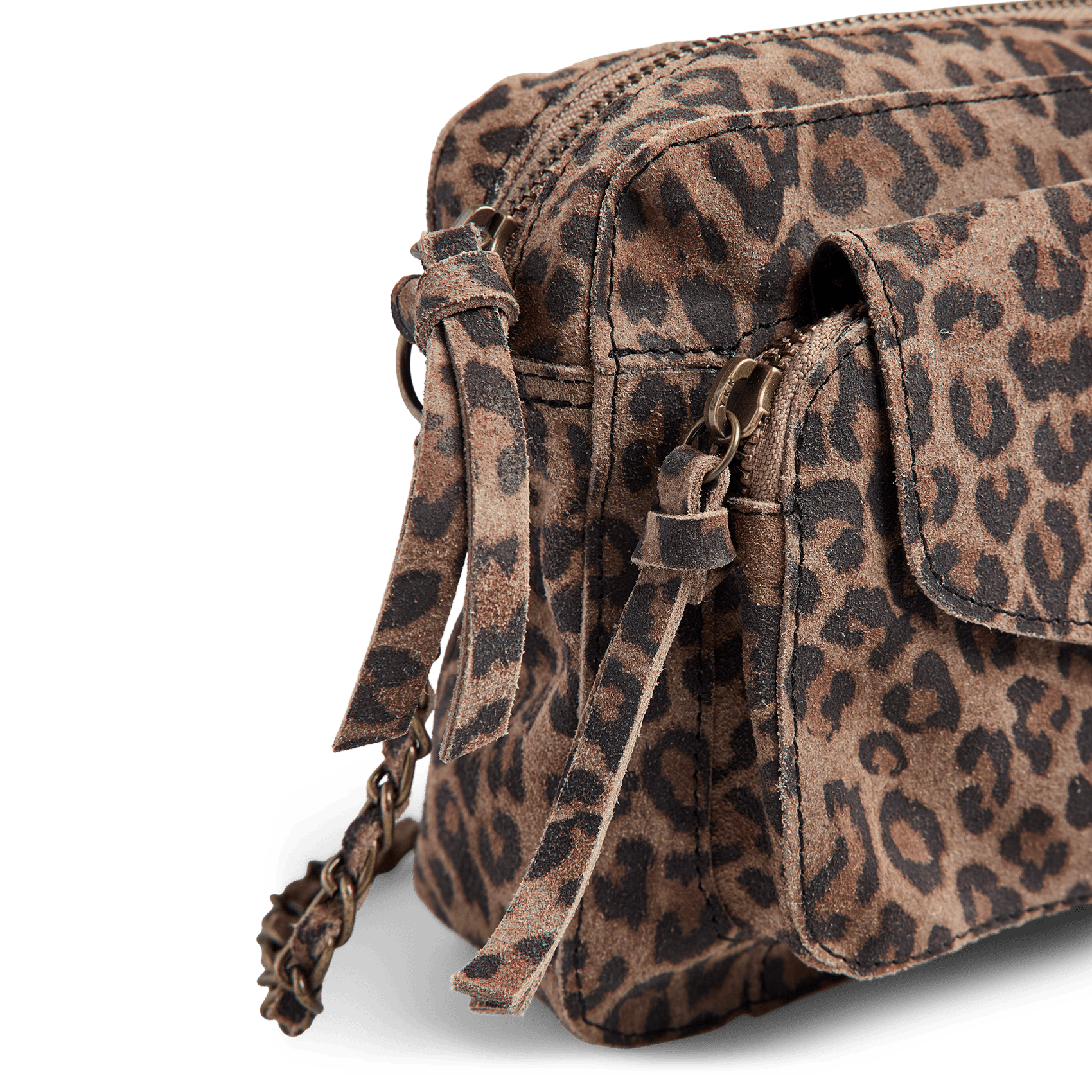 Schoudertas van veloursleer met print PIECES Grijs