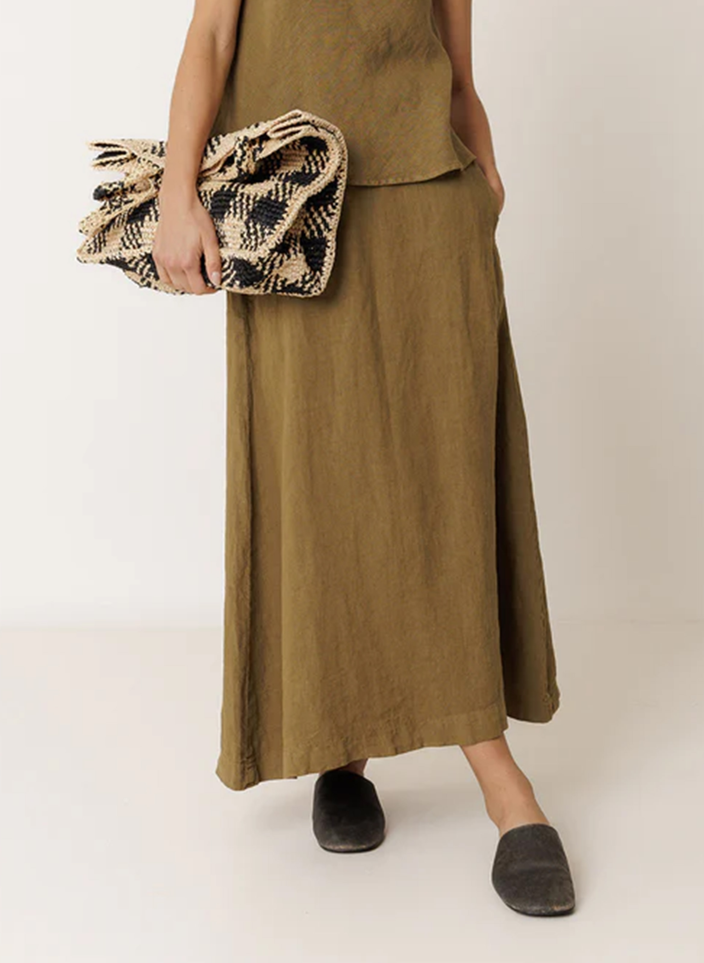 Jupe ample taille haute unie en lin INDI & COLD