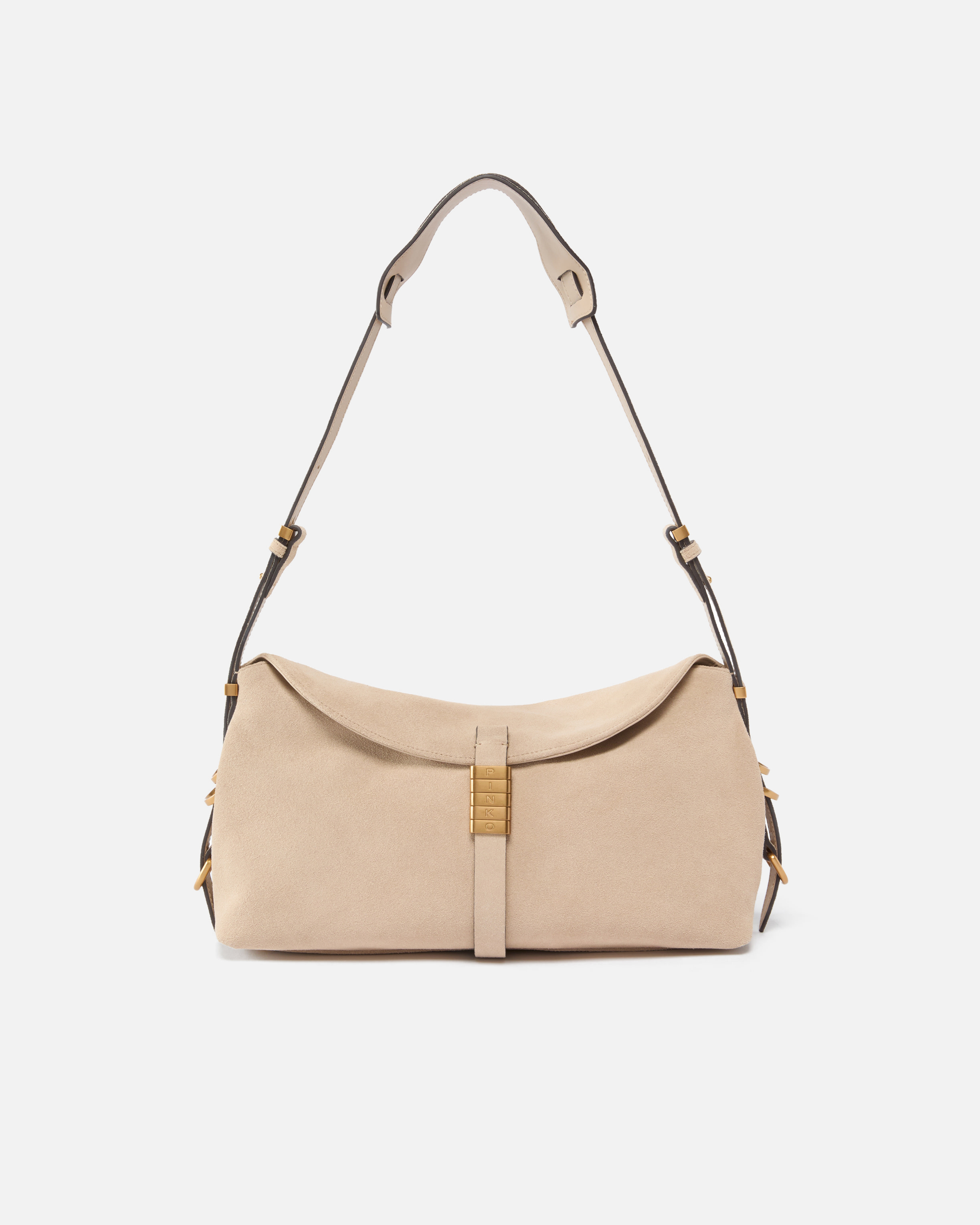 Medium suede saddle bag shoulder bag PINKO Beige