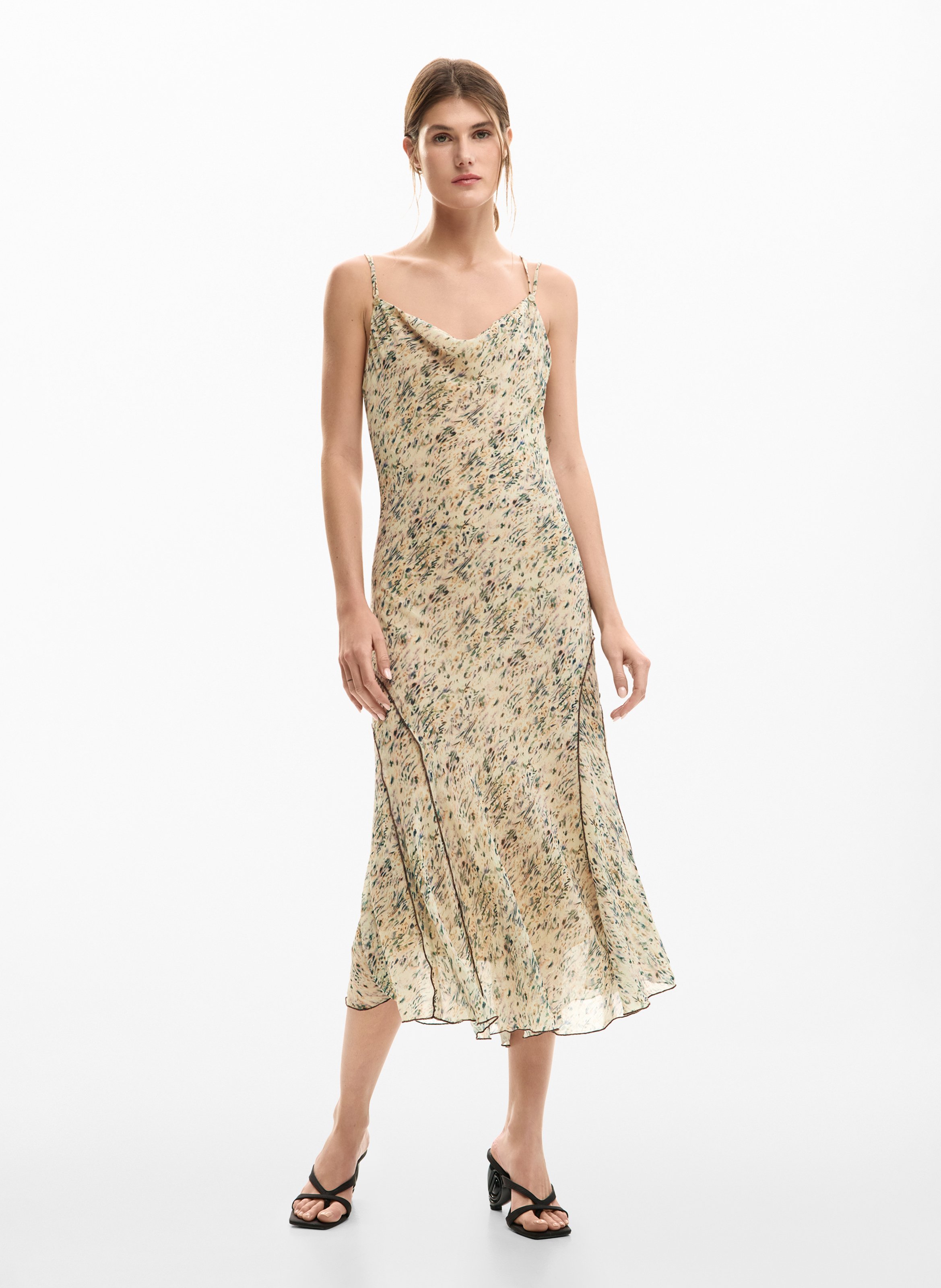 Robe midi imprimée col rond DESIGUAL Blanc