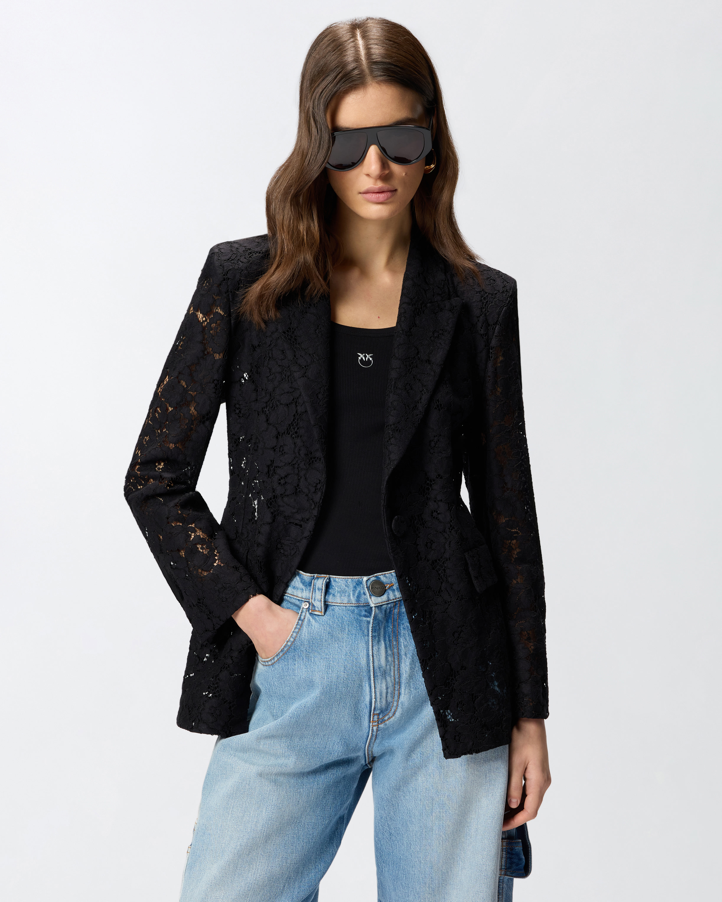 Blazer en dentelle à boutons bijoux PINKO Noir