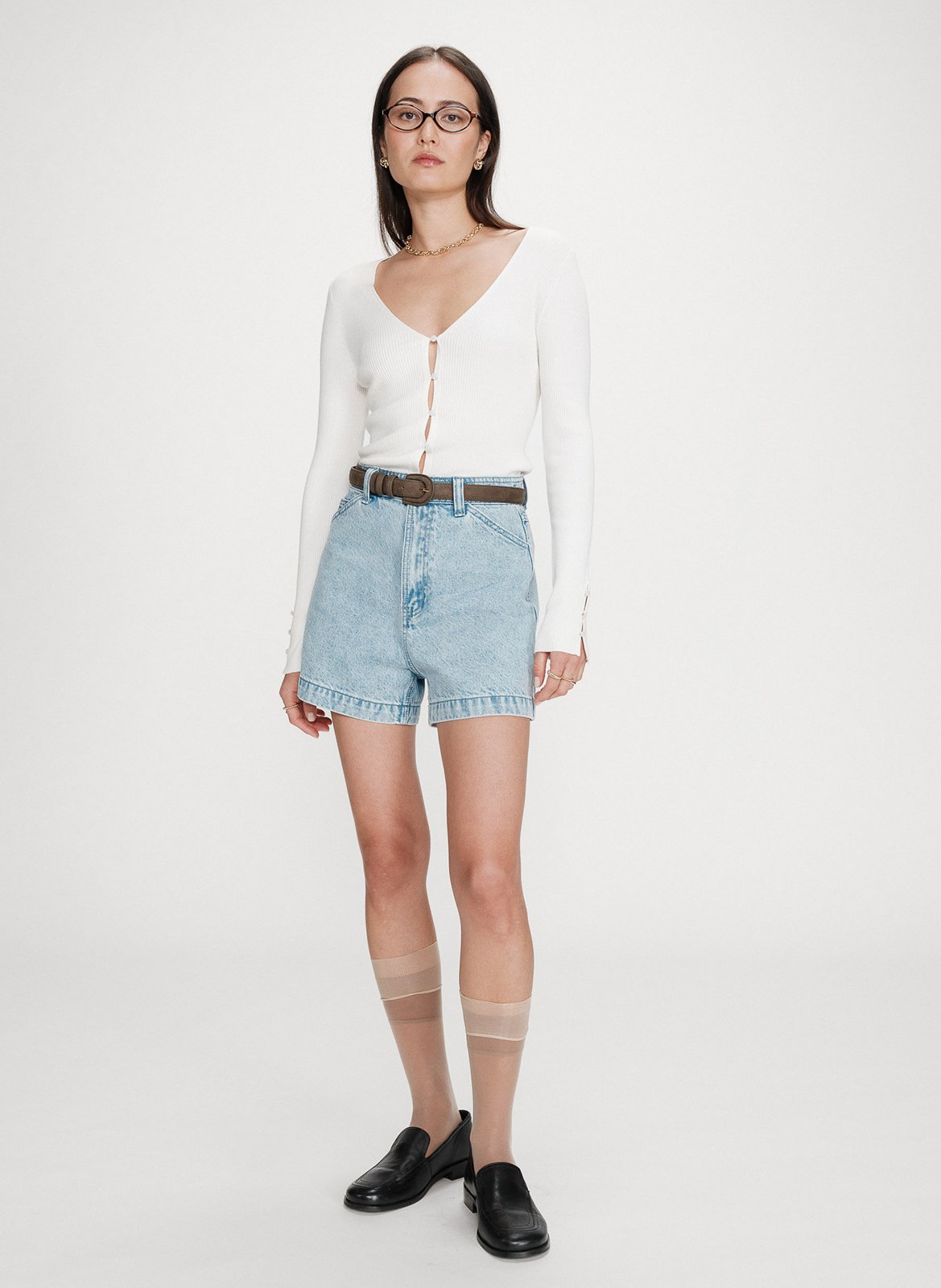 Kurze High-Waist-Jeans in einfarbigem Denim GRACE ET MILA Blau