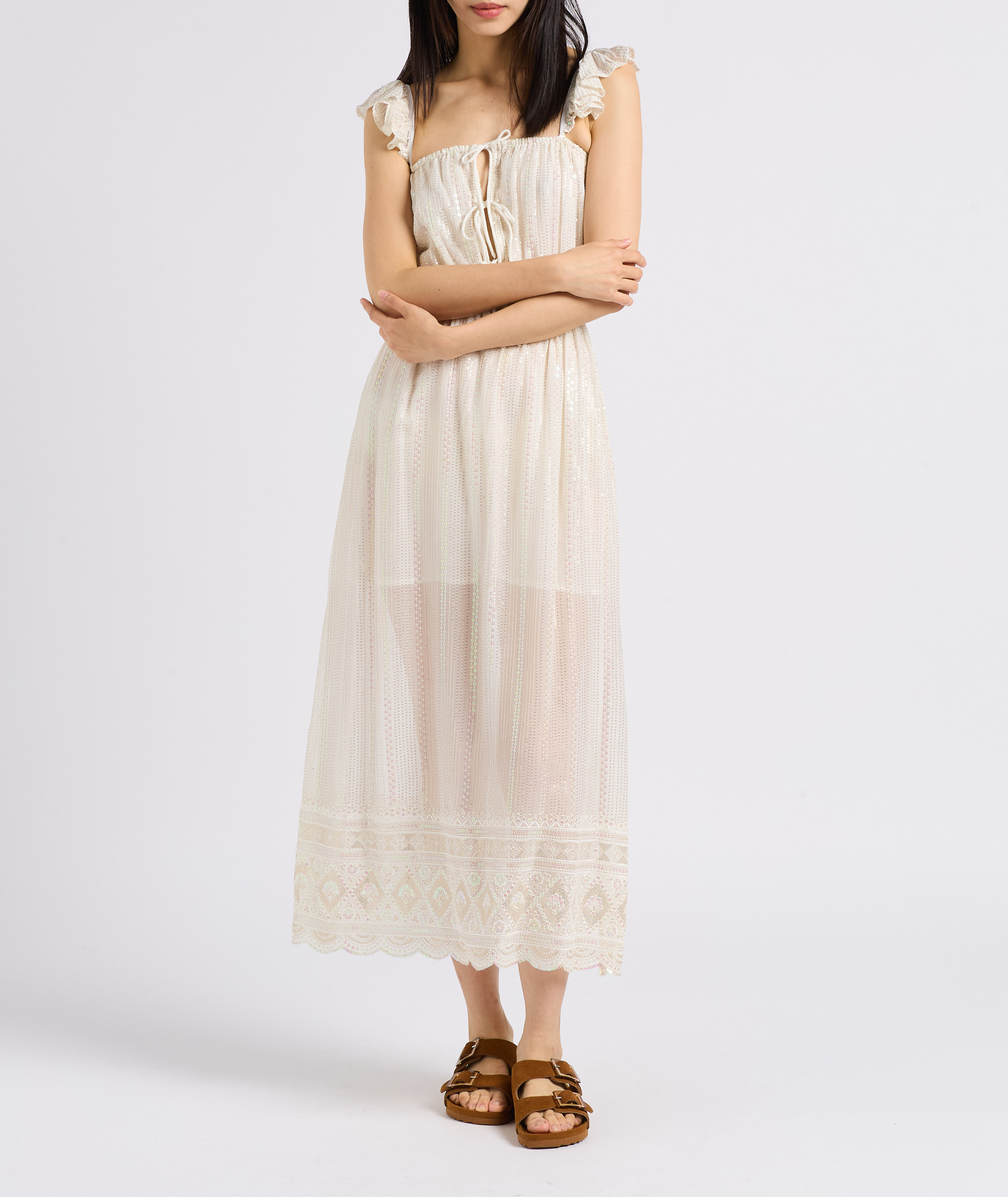 Robe longue droite col carré brodé SUNDRESS Blanc
