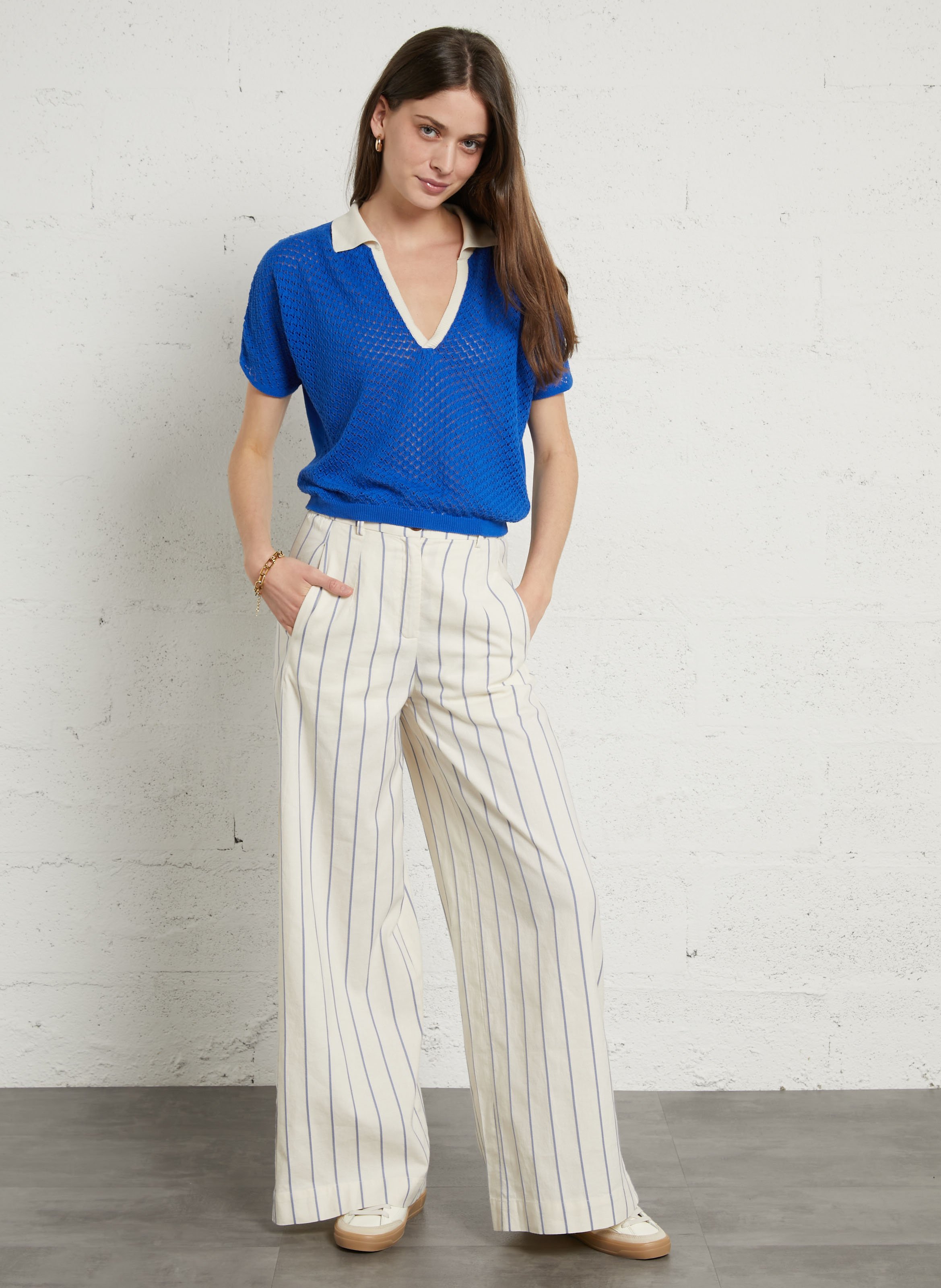 Cropped cotton polo shirt TINSELS Blue