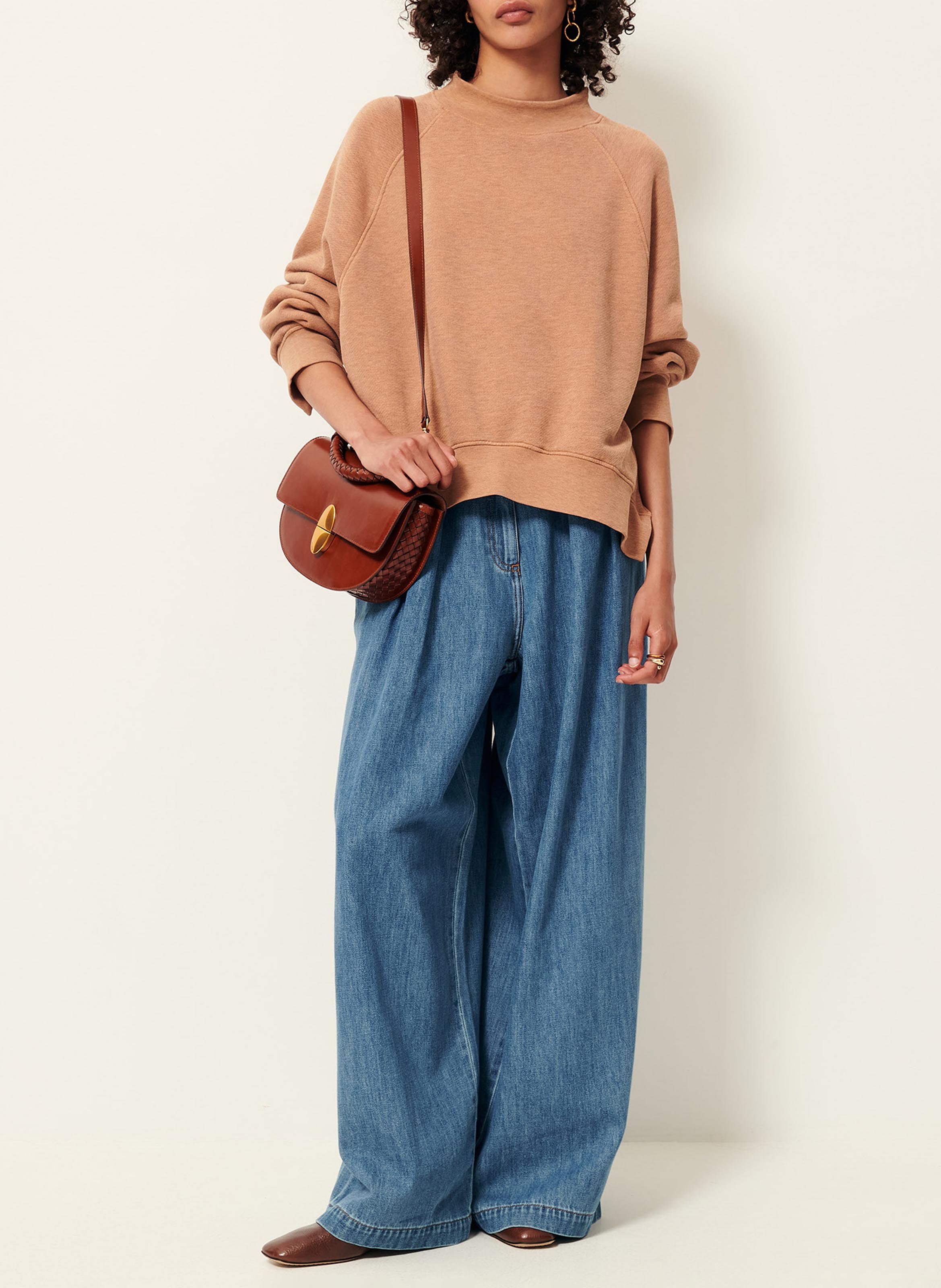 Rundhals-Sweatshirt aus Baumwoll-Mix SESSUN Beige