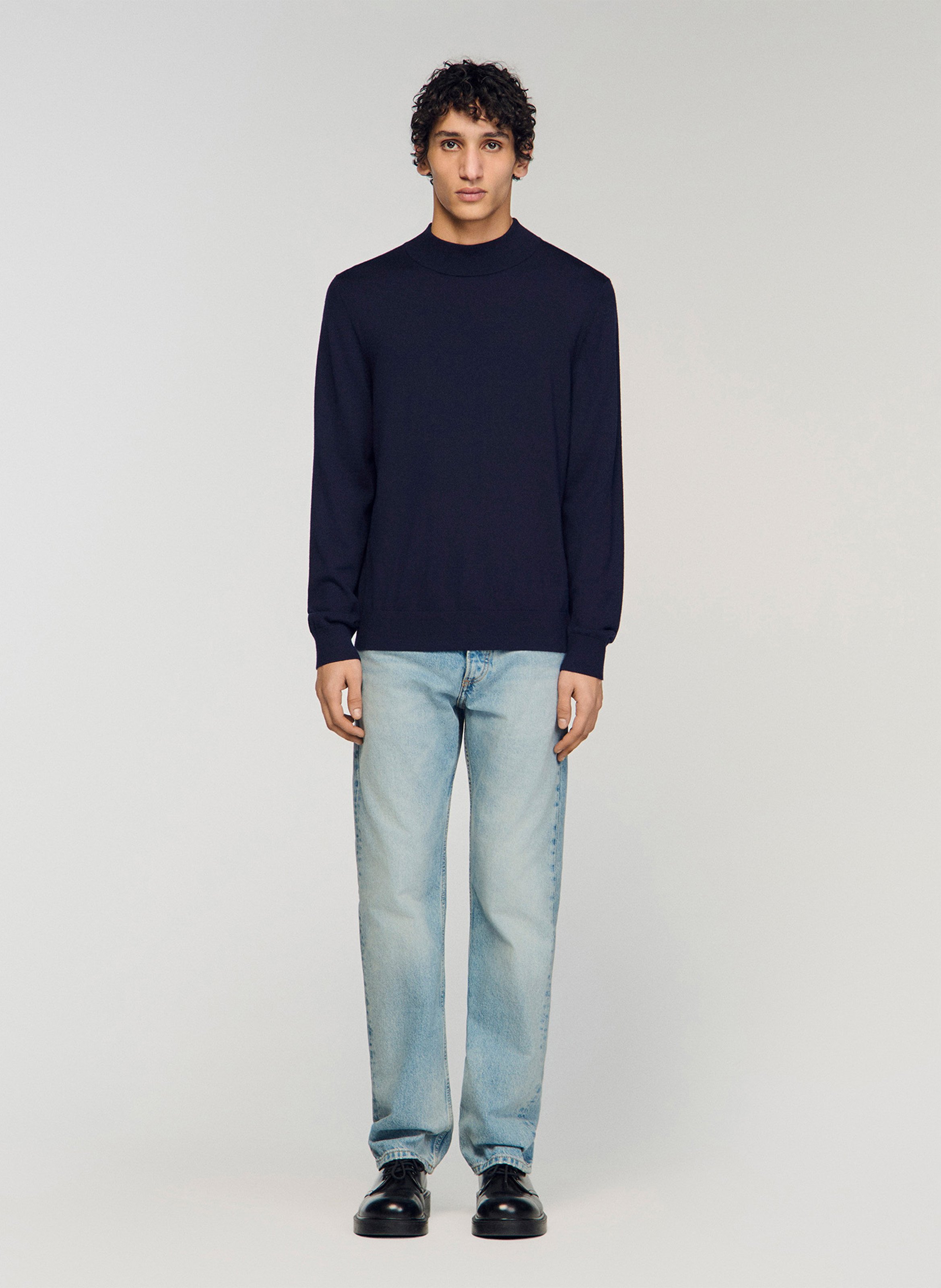 Rechte pullover met lange mouwen in effen wol. SANDRO Blauw
