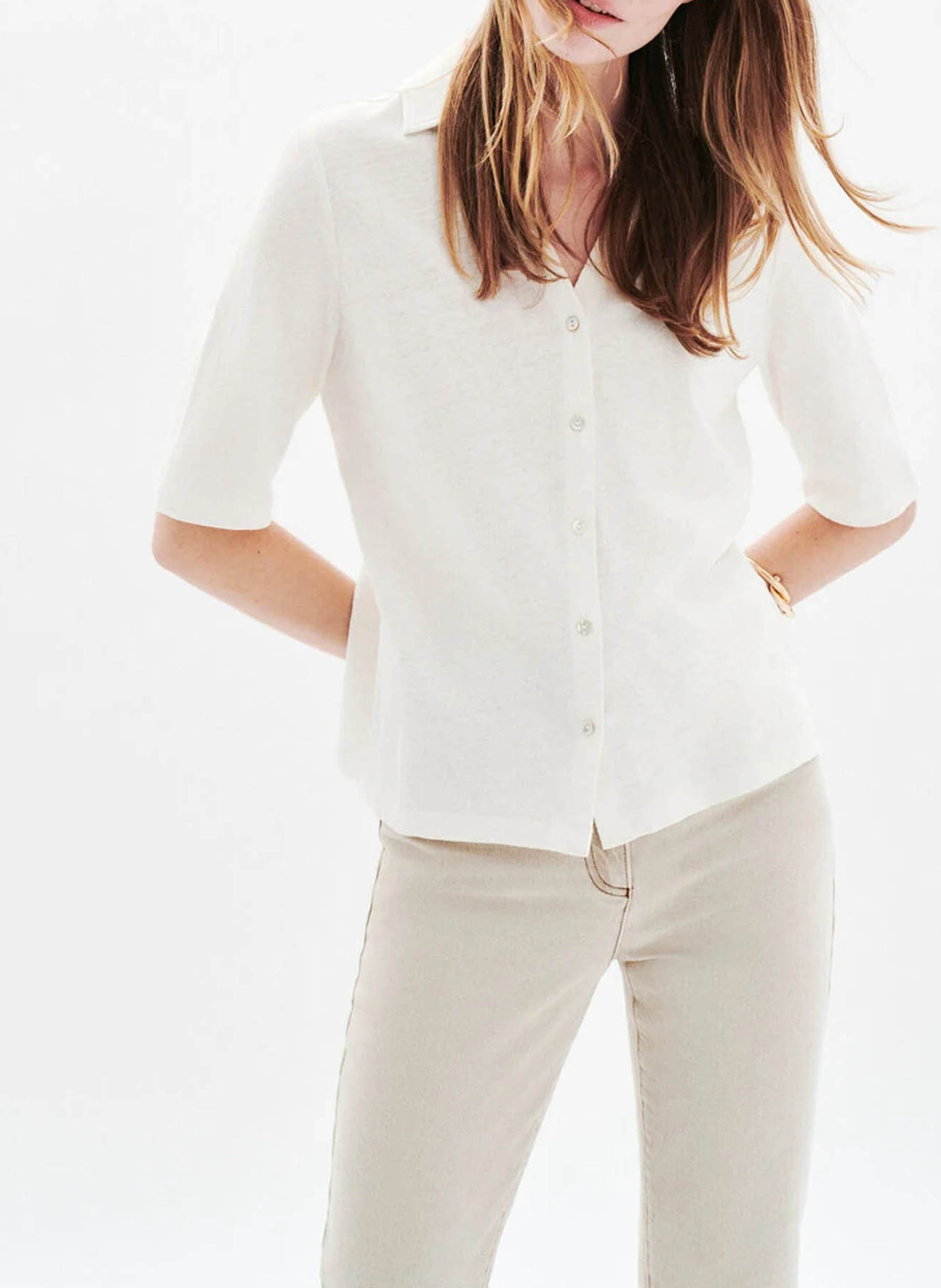 Shirt met korte mouwen en V-hals CAROLL Beige