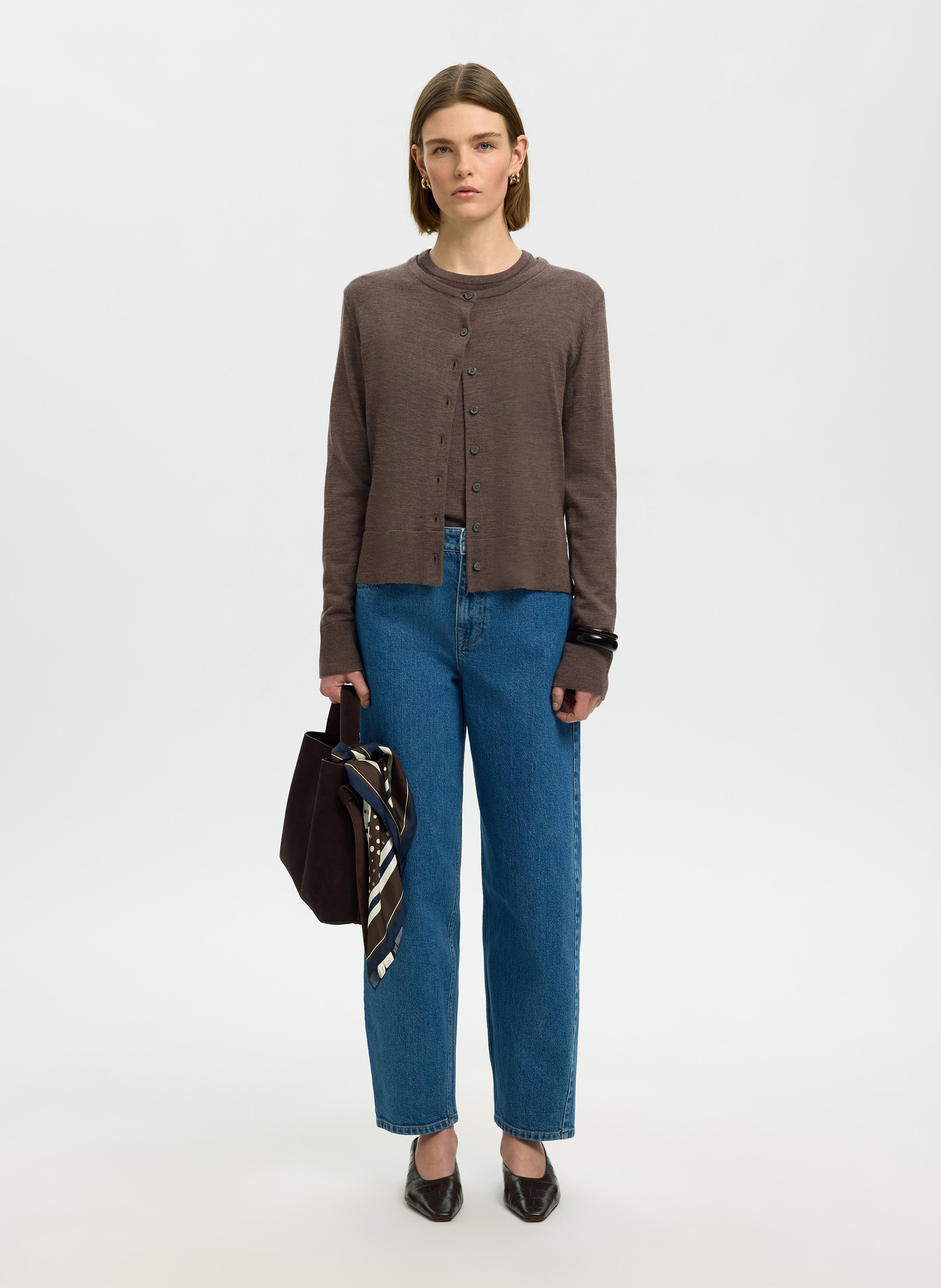 Cardigan droit boutonné chiné SELECTED Marron