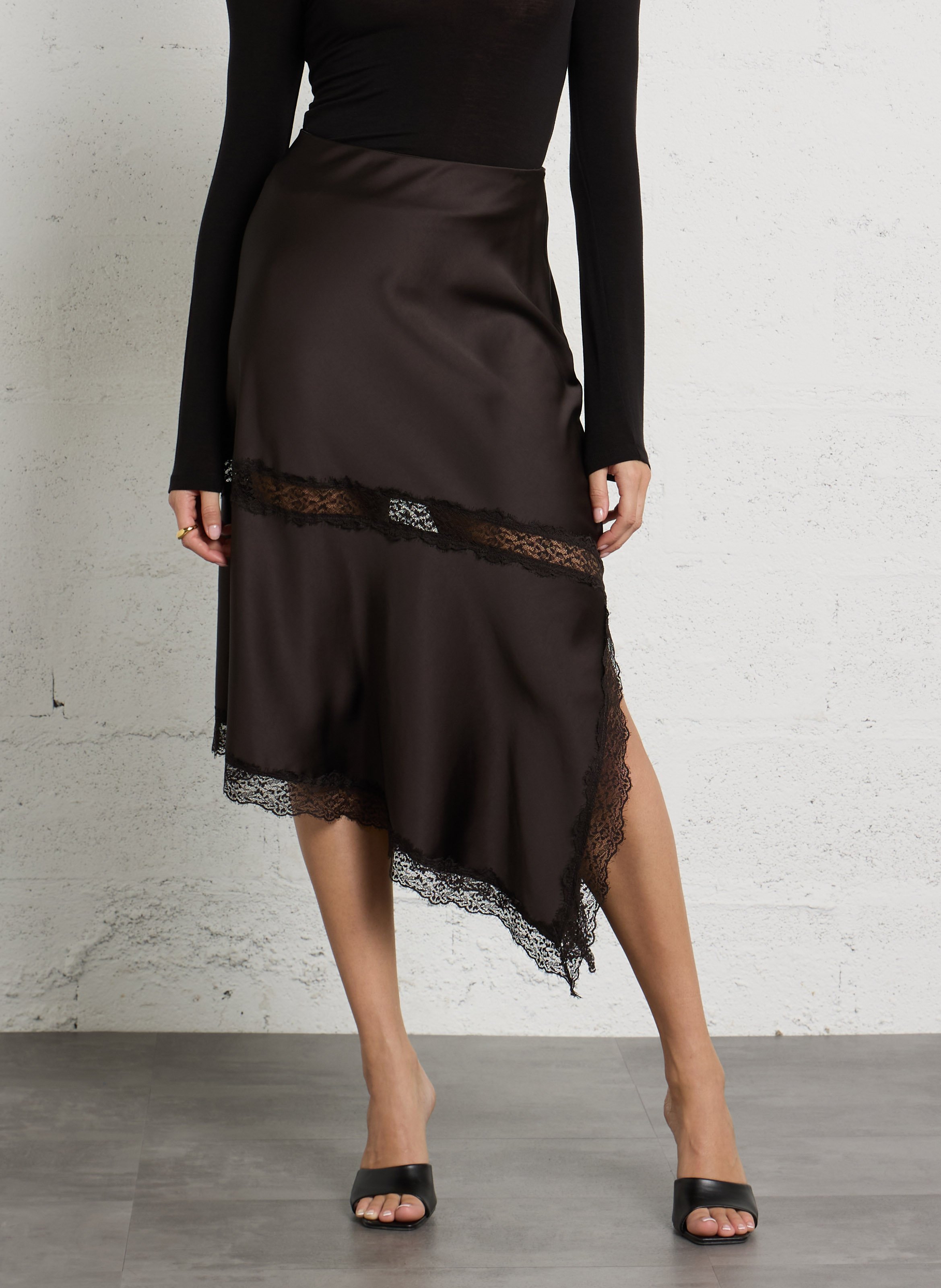 Asymmetrischer Midirock mit Spitze IMPERIAL Braun