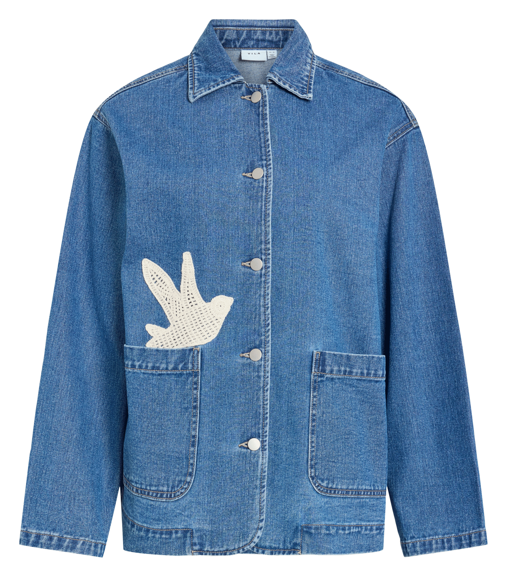 Chemise droite col classique avec broderie en coton VILA Bleu