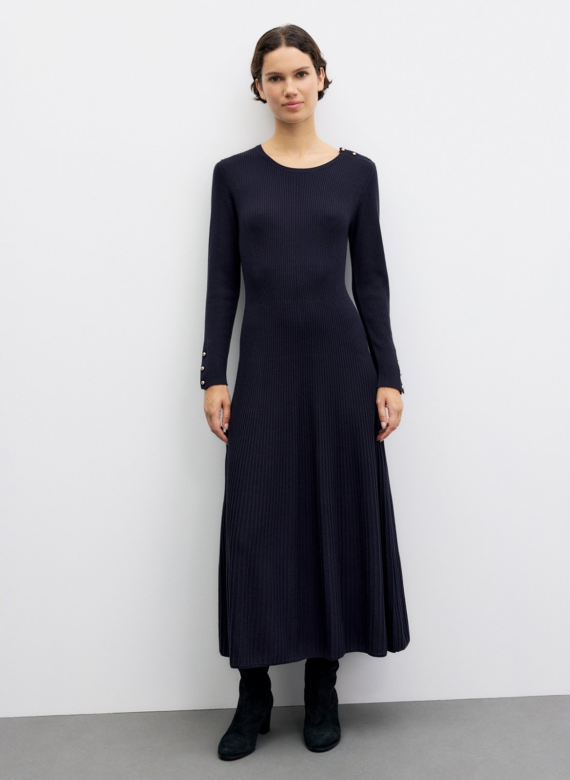 Fitted round neck ribbed wool blend dress GERARD DAREL Blue