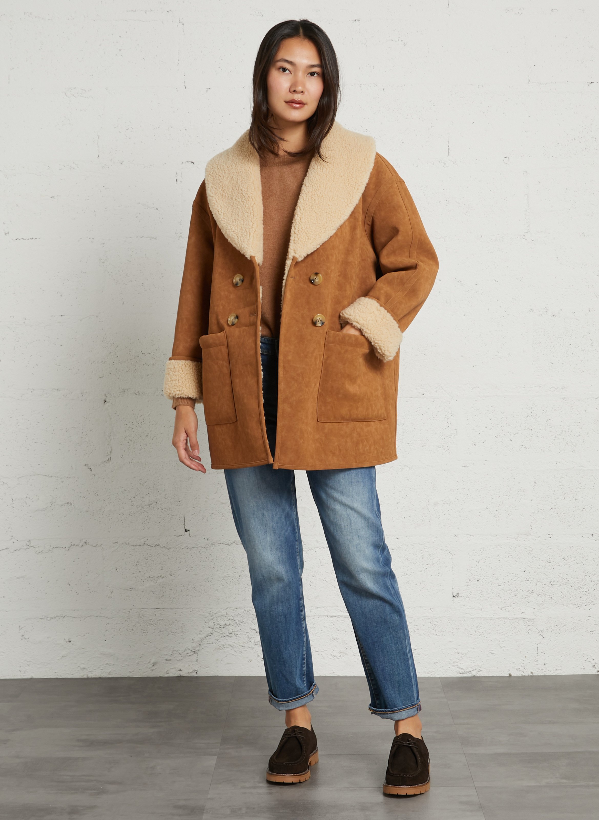Oversized jasje met sjaalkraag LEON & HARPER Bruin