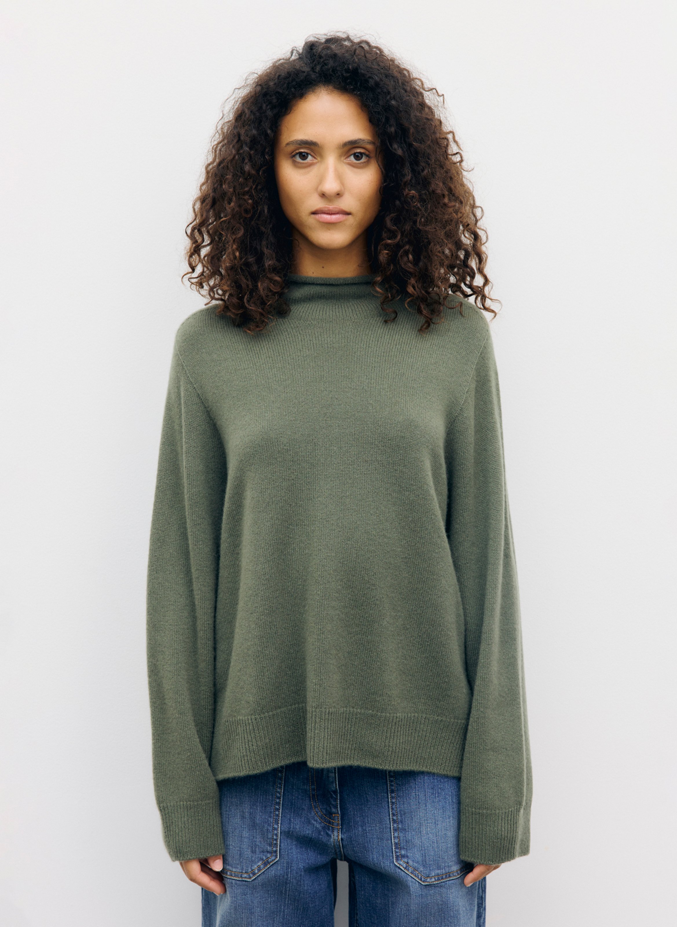 Plain cashmere stand collar sweater GERARD DAREL Khaki