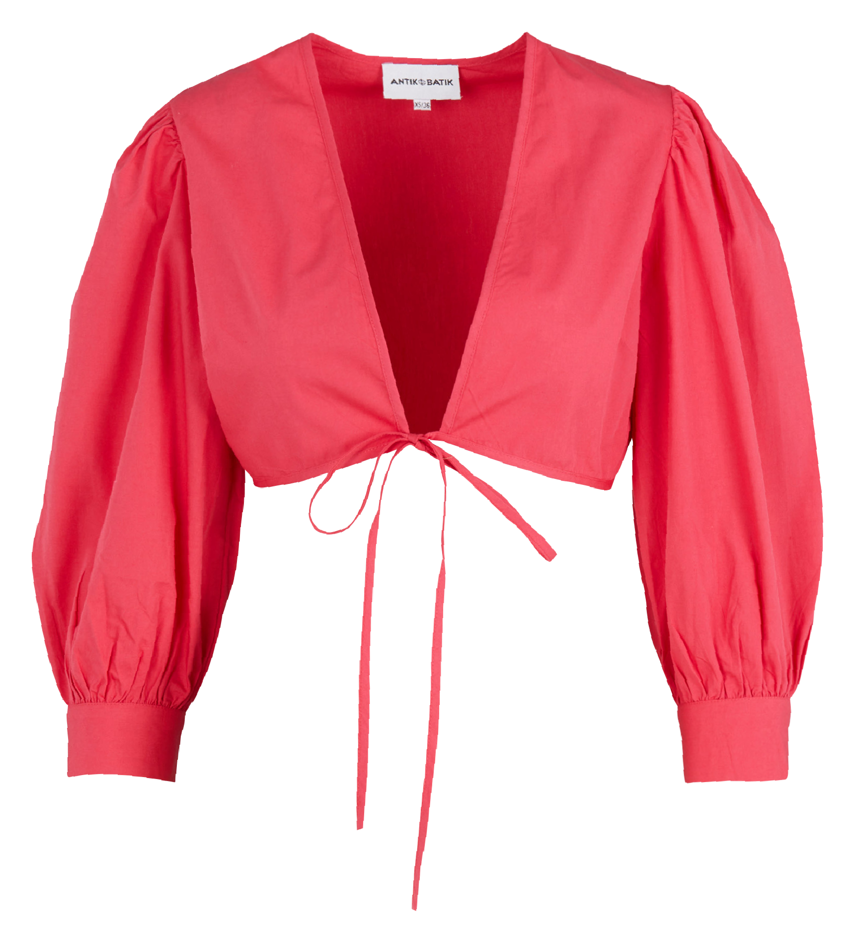 Kurzes Baumwoll-Top mit Ballonärmeln zum Binden ANTIK BATIK Rot