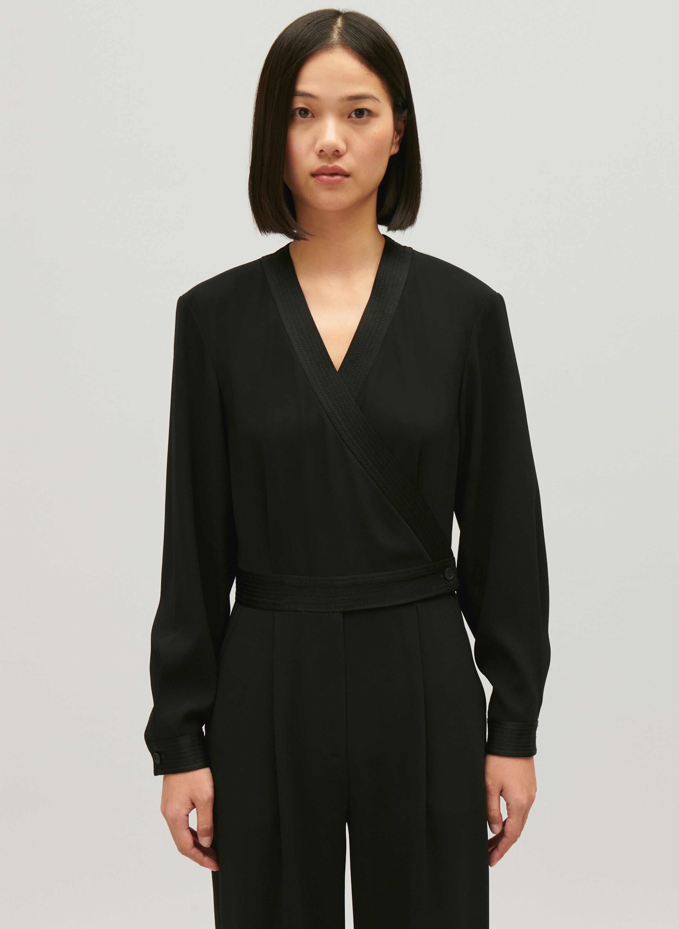 Wrapover Jumpsuit With Satin Insert Noir Claudie Pierlot Women