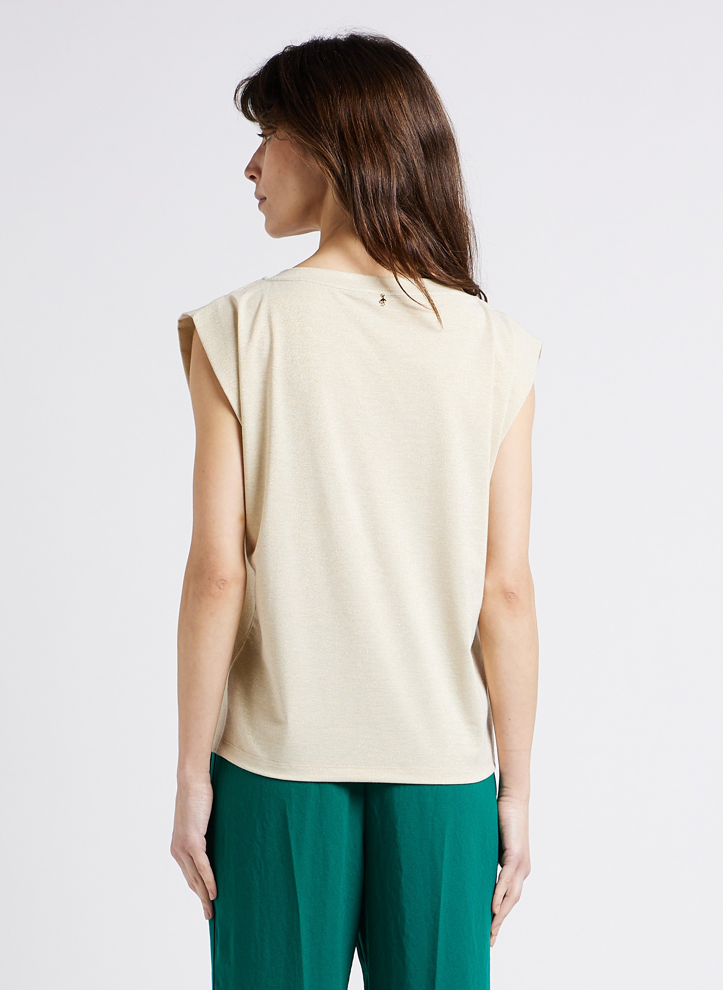 Gerade geschnittenes Rundhals-Top mit Metallic-Garn ONE STEP Golden