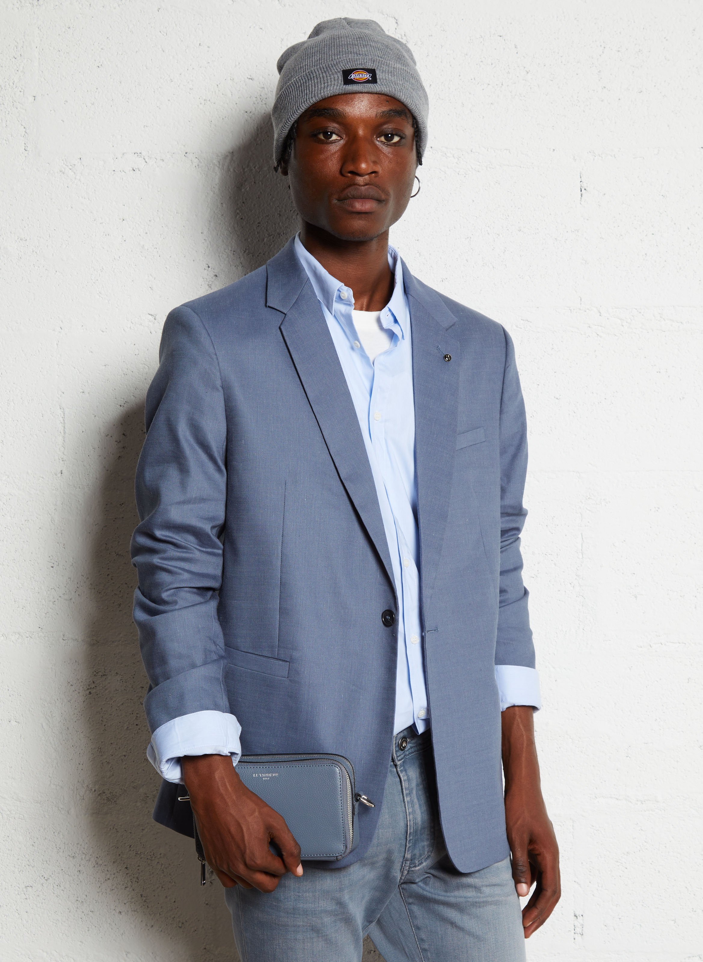Slim-fit overhemd van katoenmix met klassieke kraag IKKS Blauw