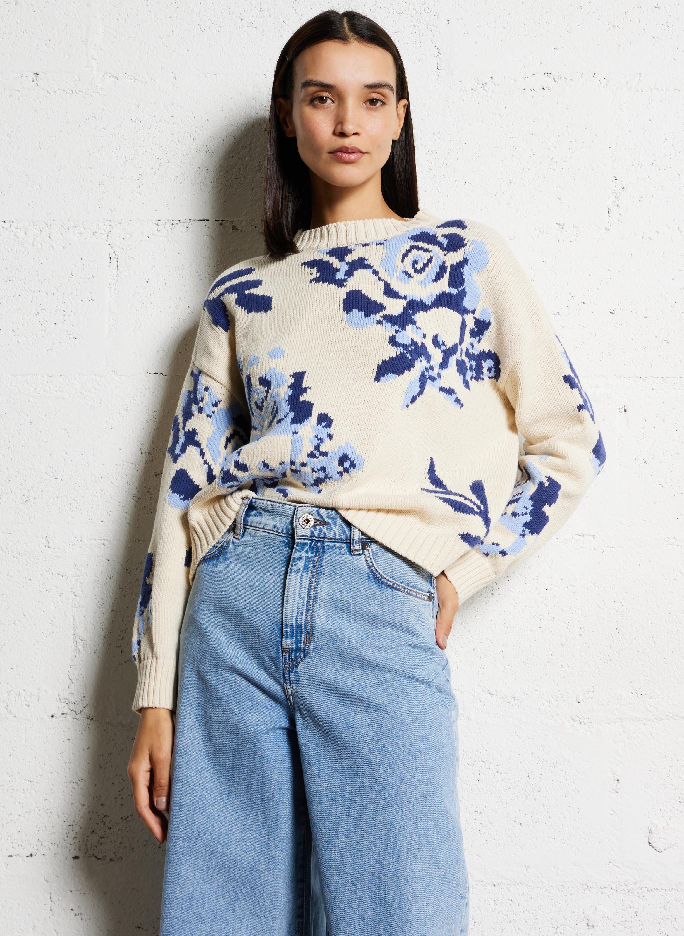 Pull droit imprimé en maille MAX MARA WEEK END Bleu