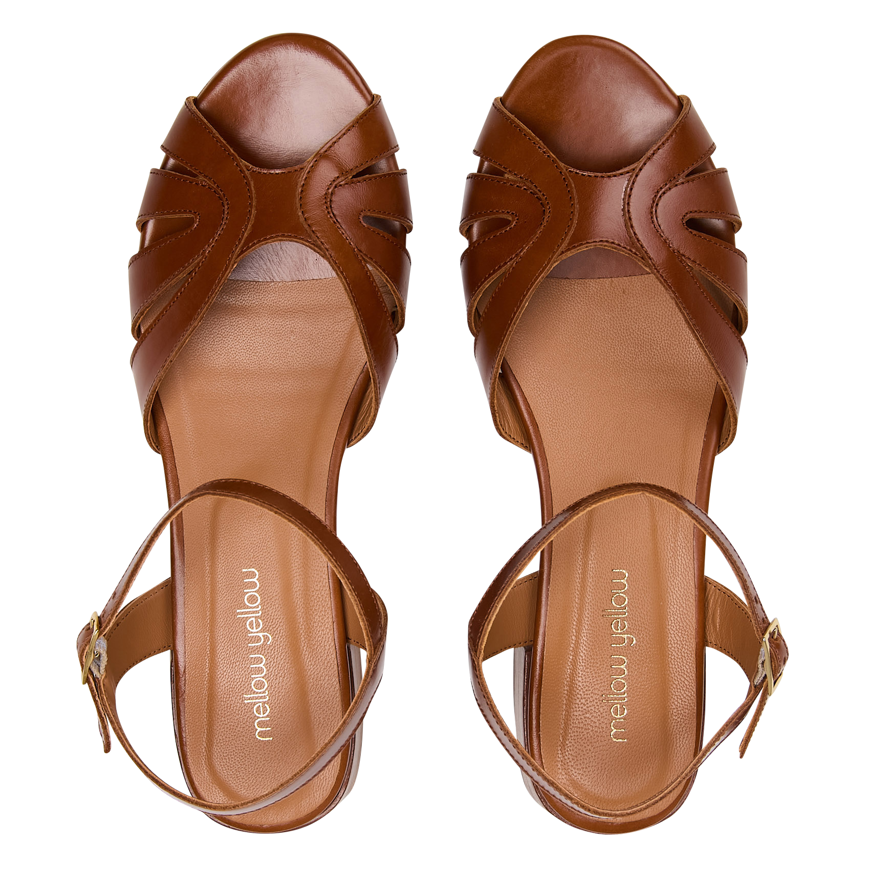 Flache Ledersandalen mit Riemchen MELLOW YELLOW Braun