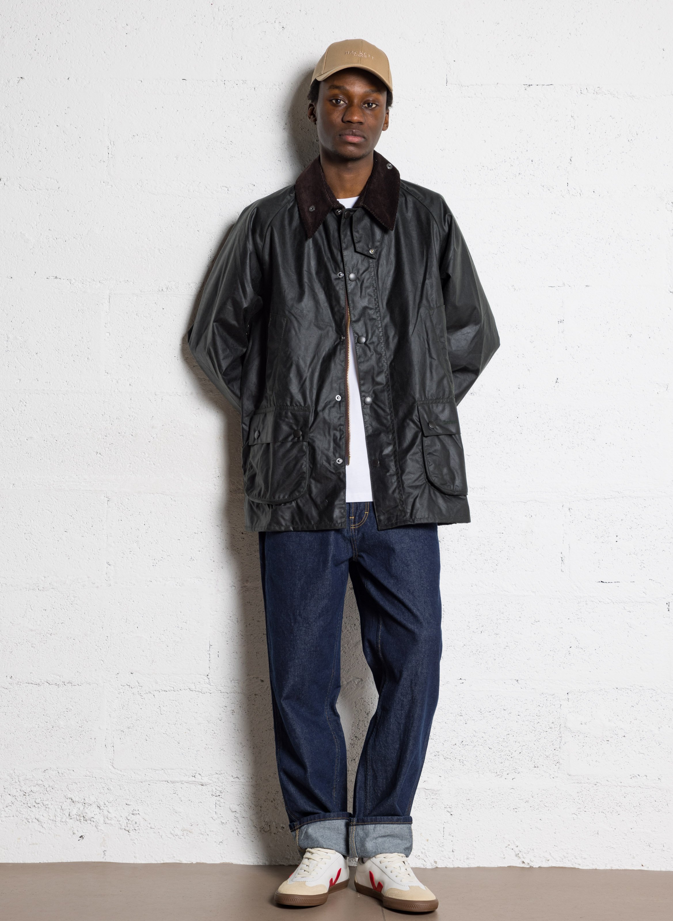 Rechte jas van gewaxt katoen met zakken BARBOUR Groen