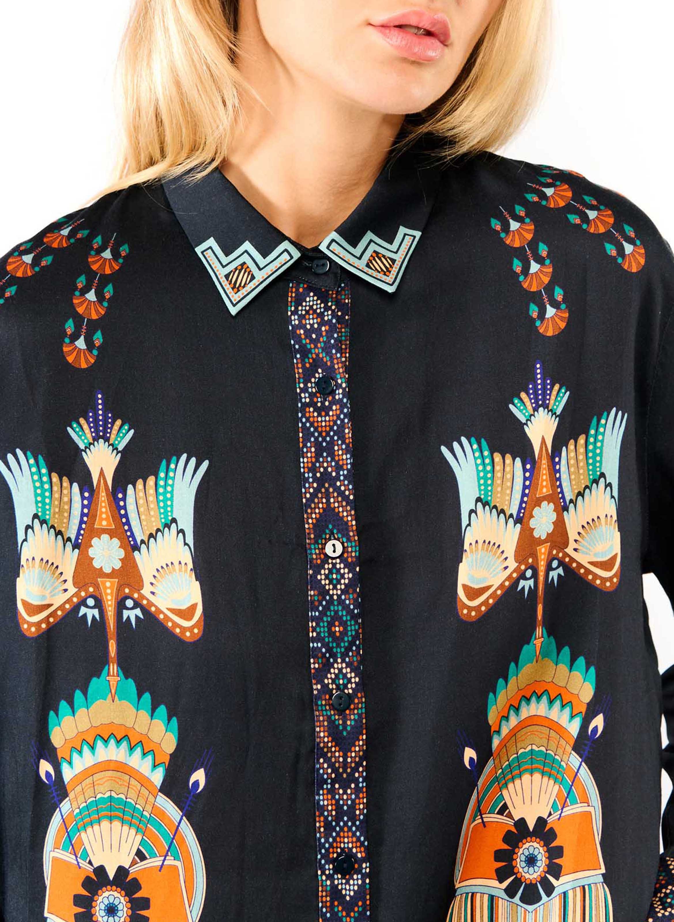 Straight printed shirt with classic collar WILD Blue