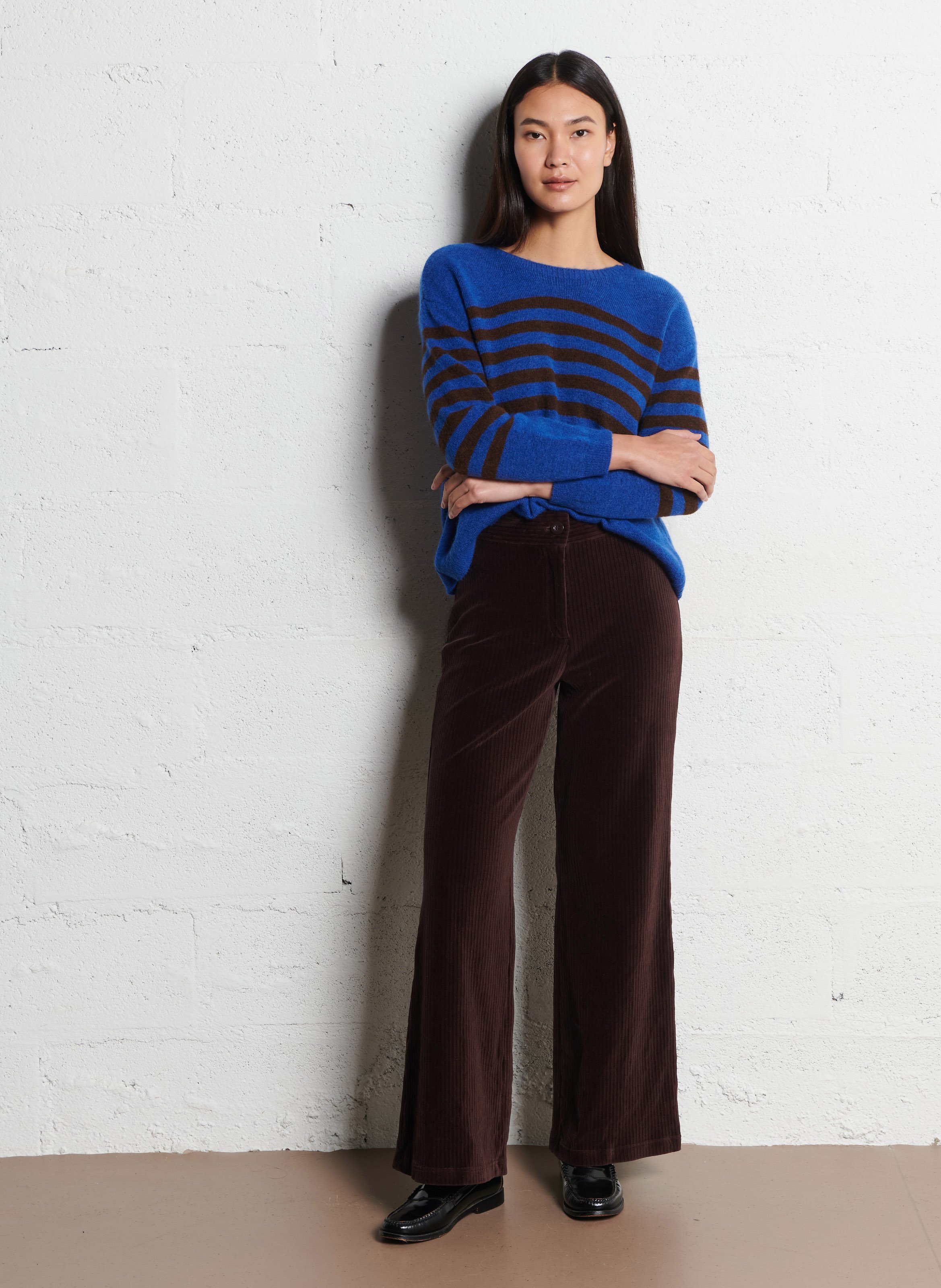 Pull ample col bateau à rayures NICE THINGS Bleu