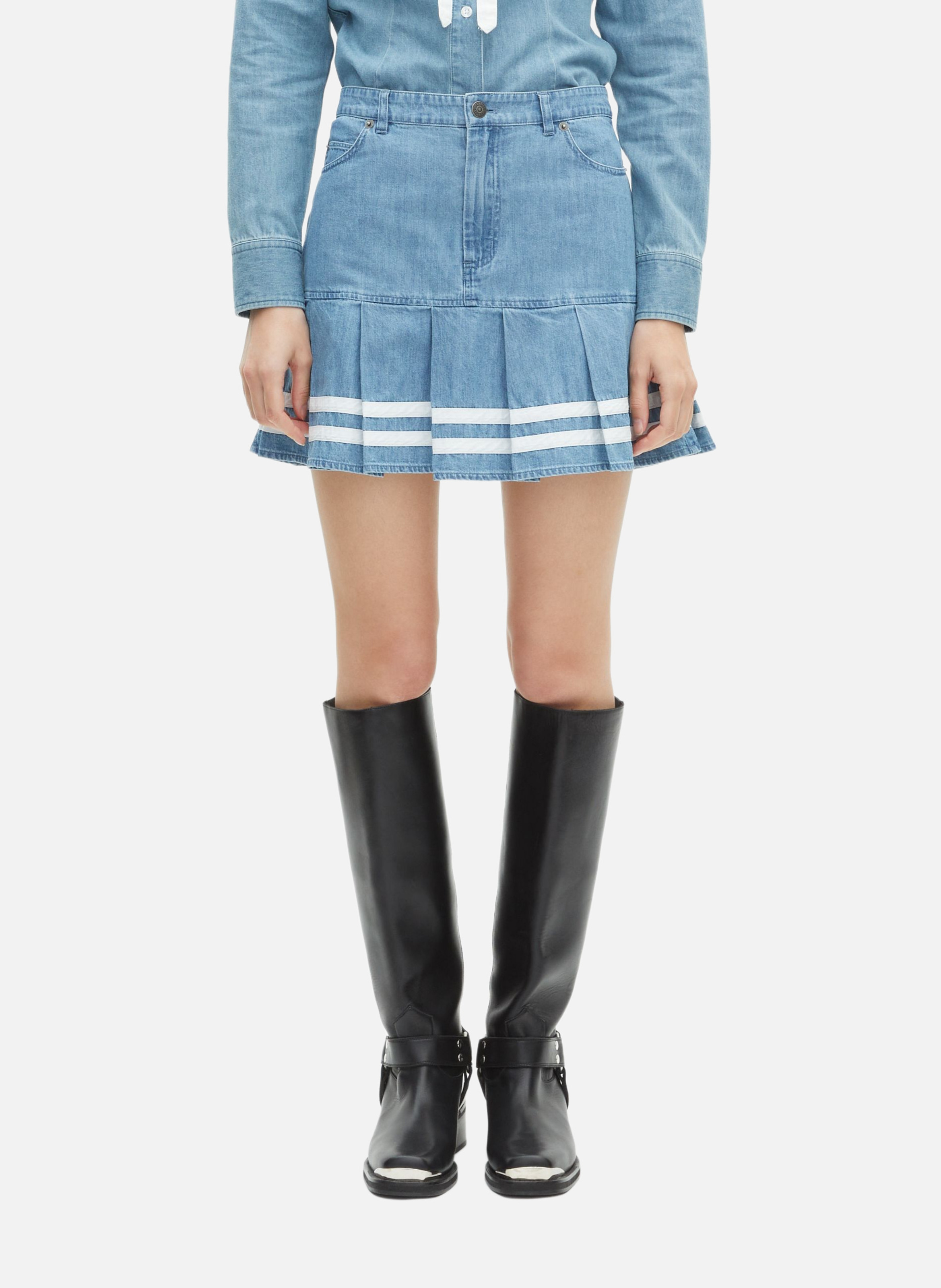 Pleated short denim skirt THE KOOPLES Blue