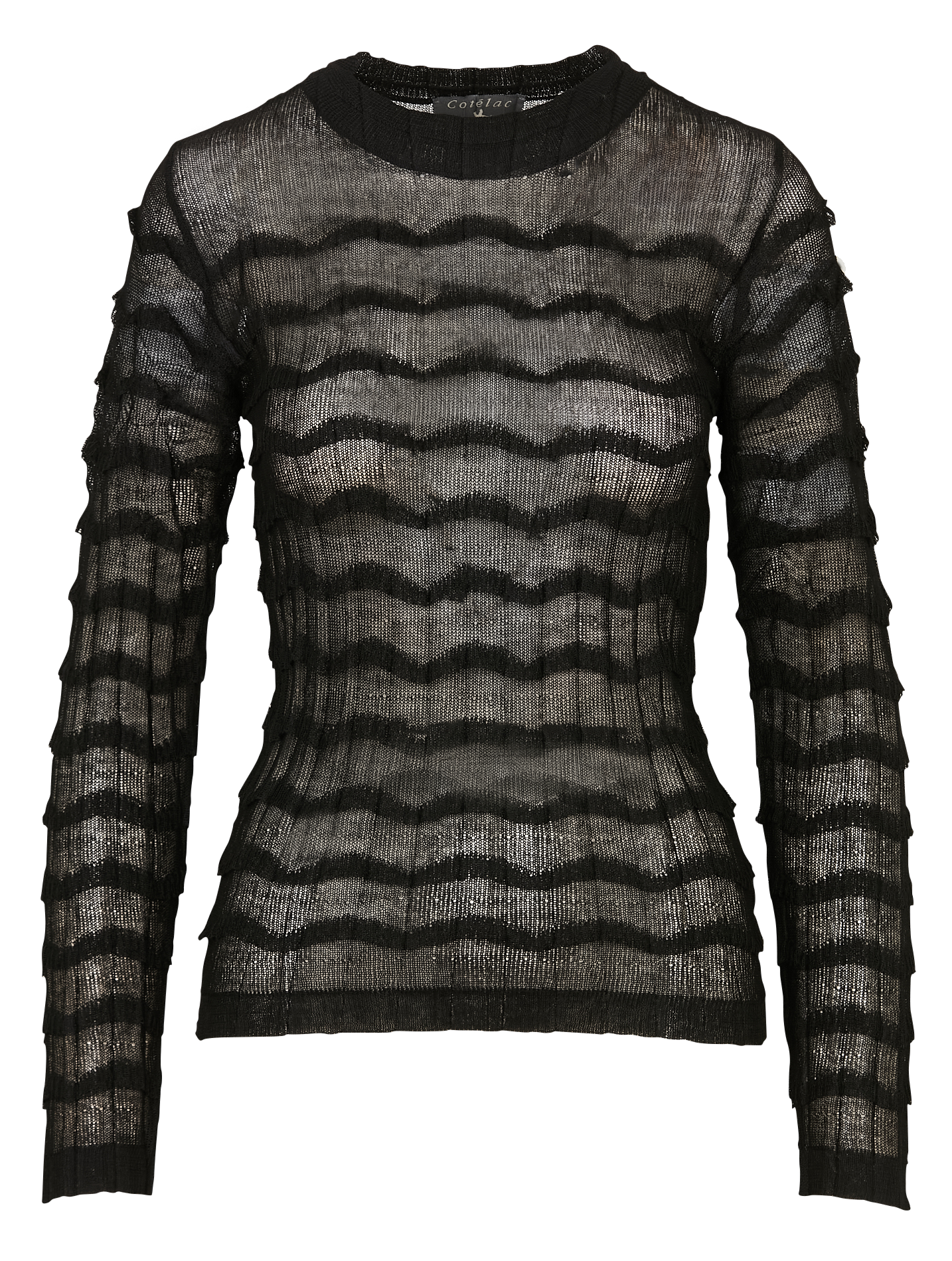 Pull col rond volanté en maille fine COTELAC Noir
