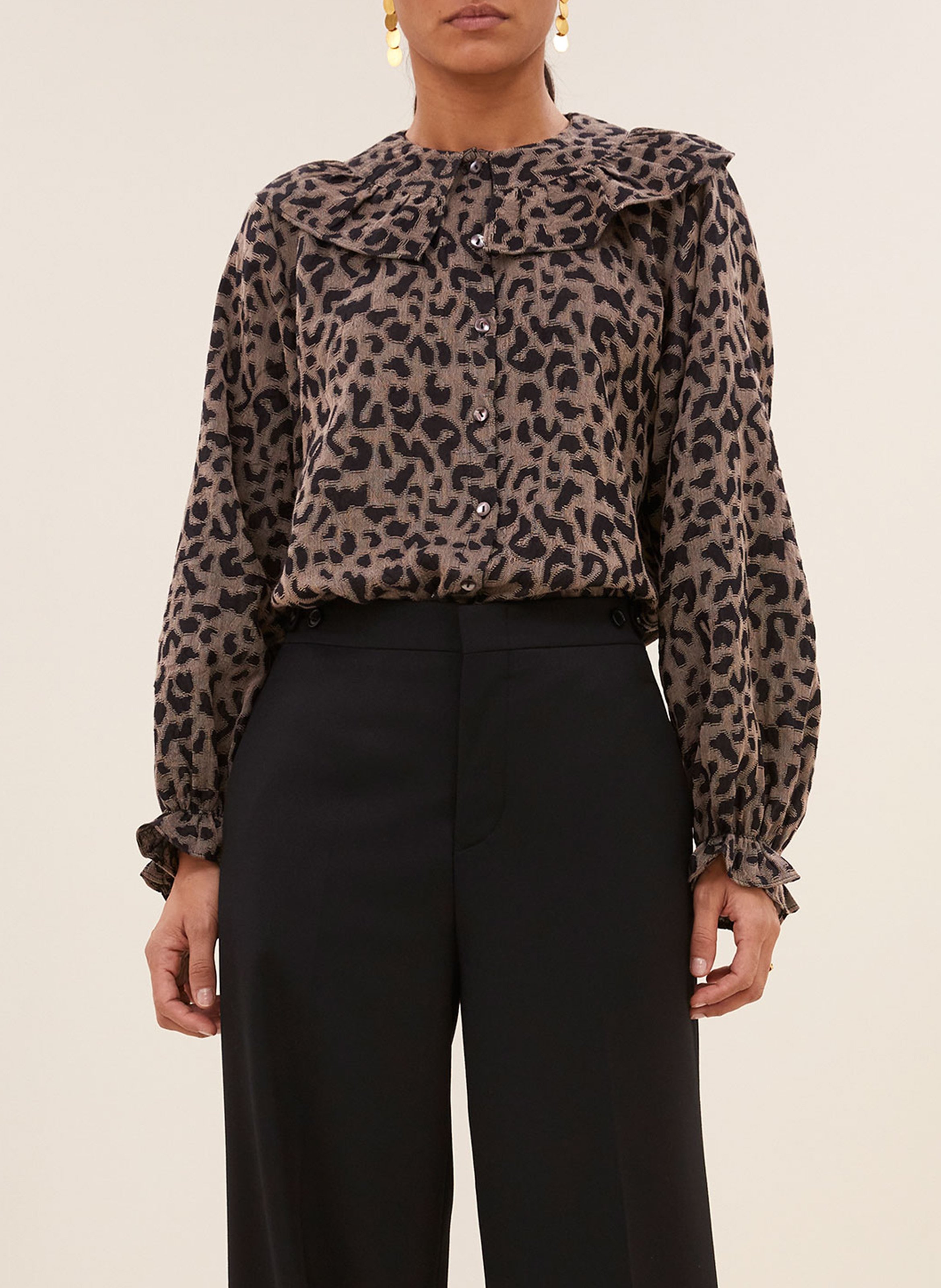 Flounced printed viscose blouse BY BAR Brown