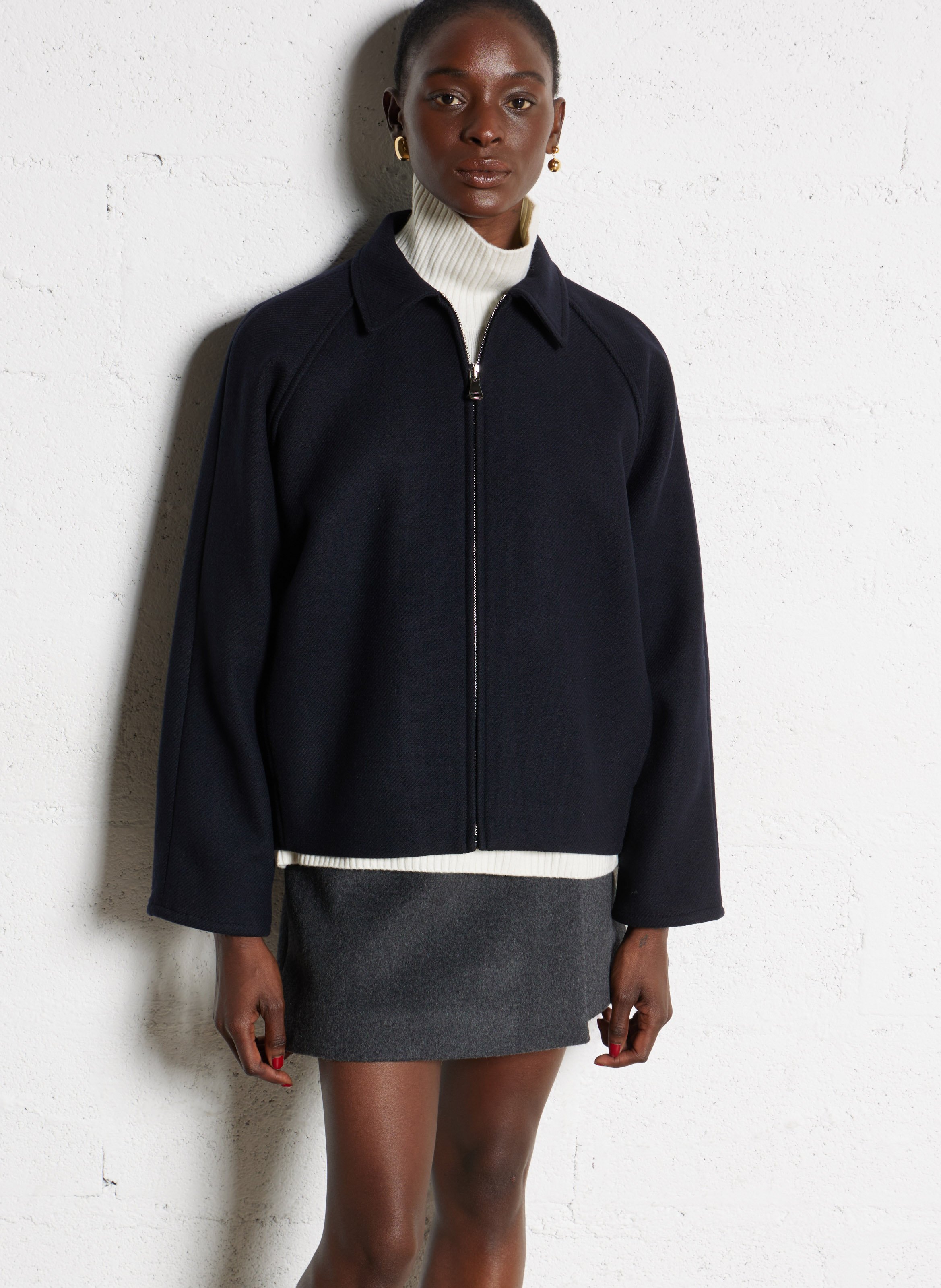 Veste zippée en laine mélangée POMANDERE Bleu