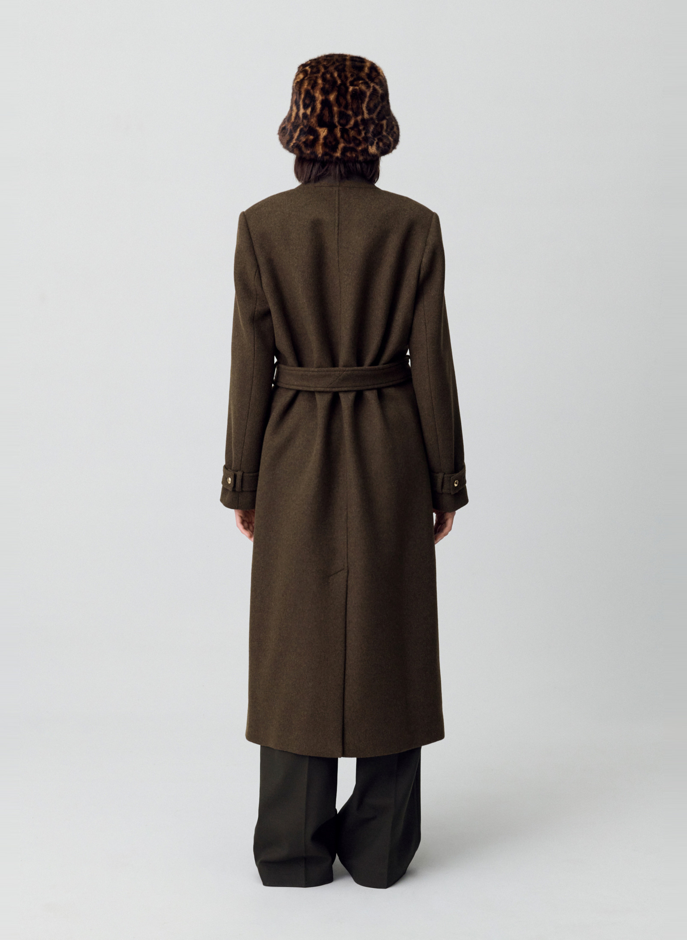 Gerader Mantel mit V-Ausschnitt aus Wollmischung CLAUDIE PIERLOT Khaki