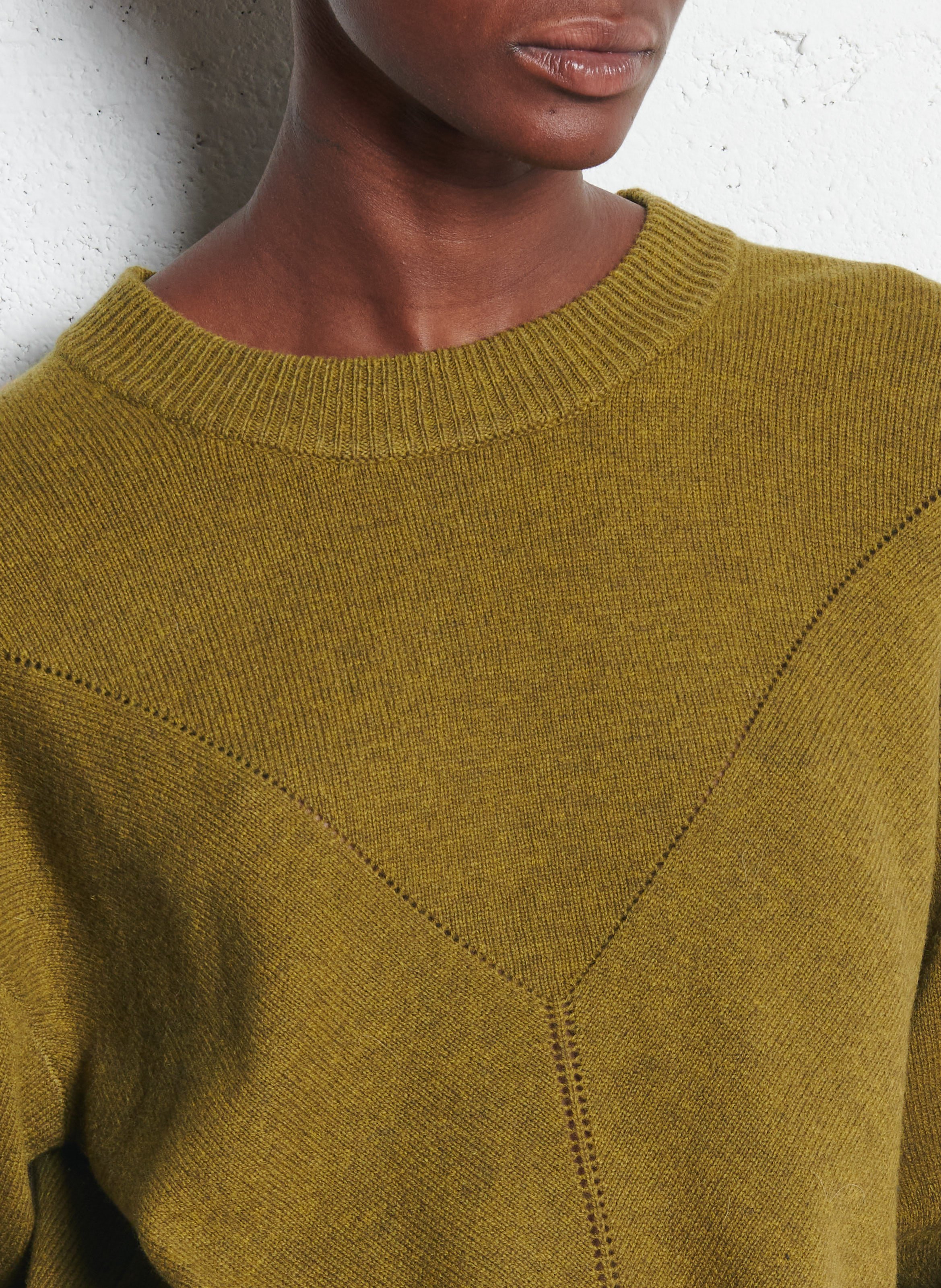 Pull ample col rond ajouré en laine mérinos BENSIMON Kaki