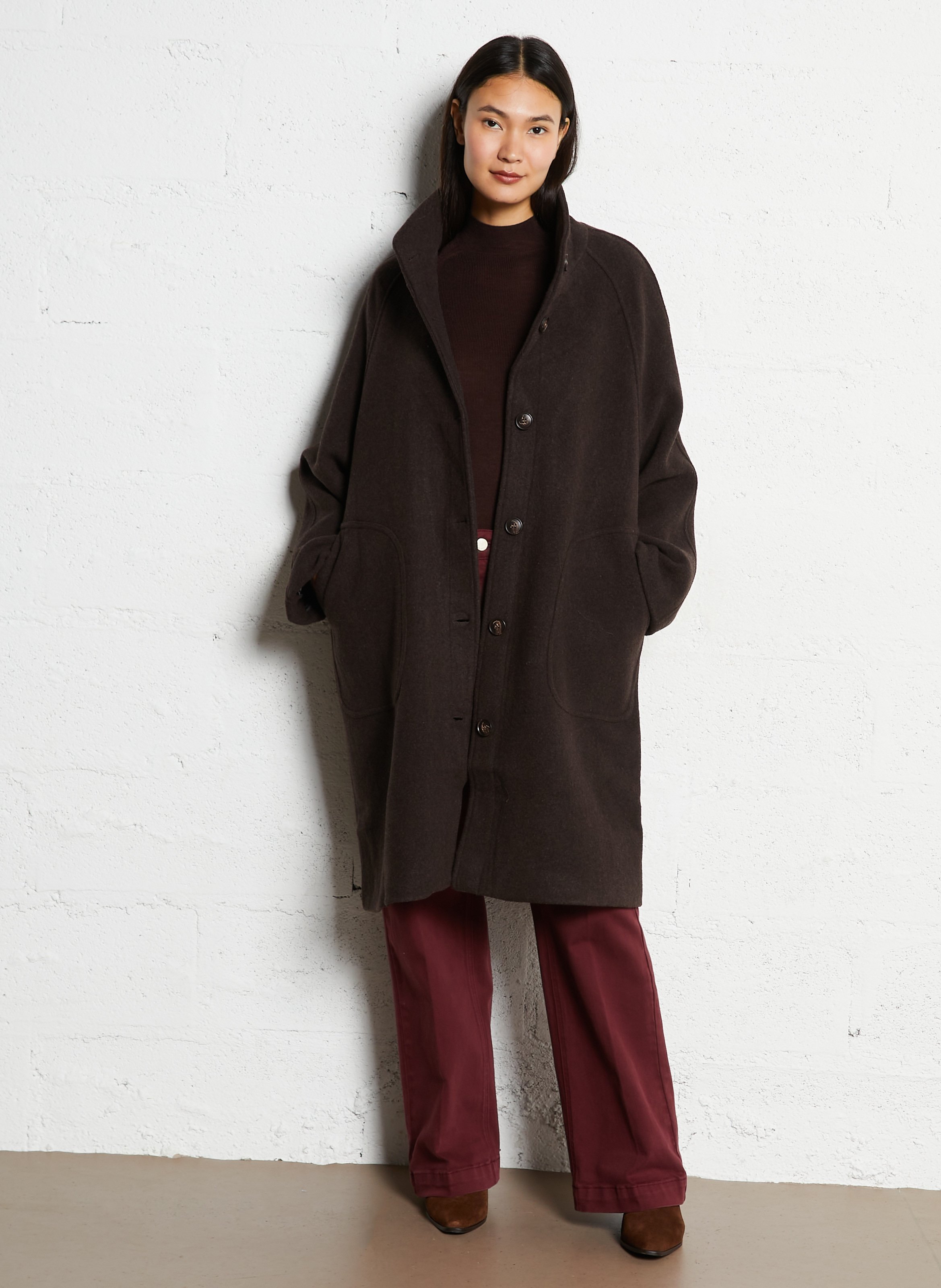 Long knit coat with tailored collar SEE U SOON Brown