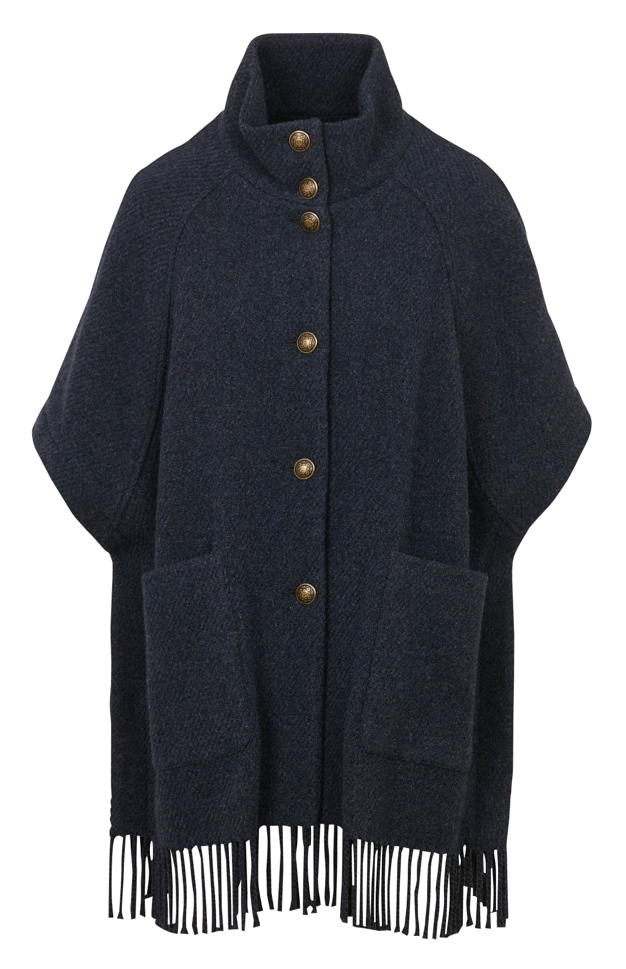 Oversized solid cape with fringes in blended wool MAISON 123 Grey