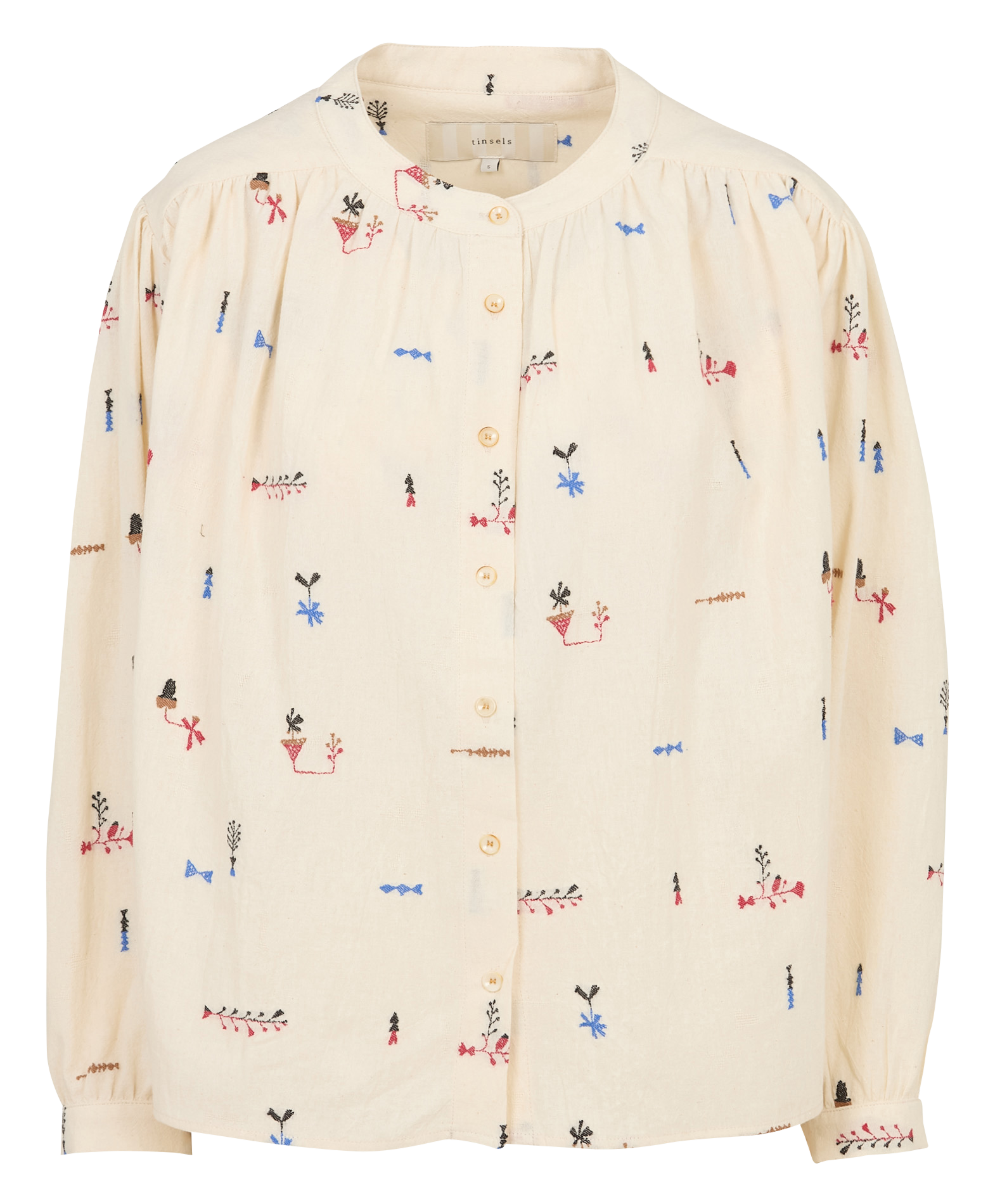 Rundhalsausschnitt-Bluse mit ausgestelltem Schnitt und Mustern TINSELS Weiss