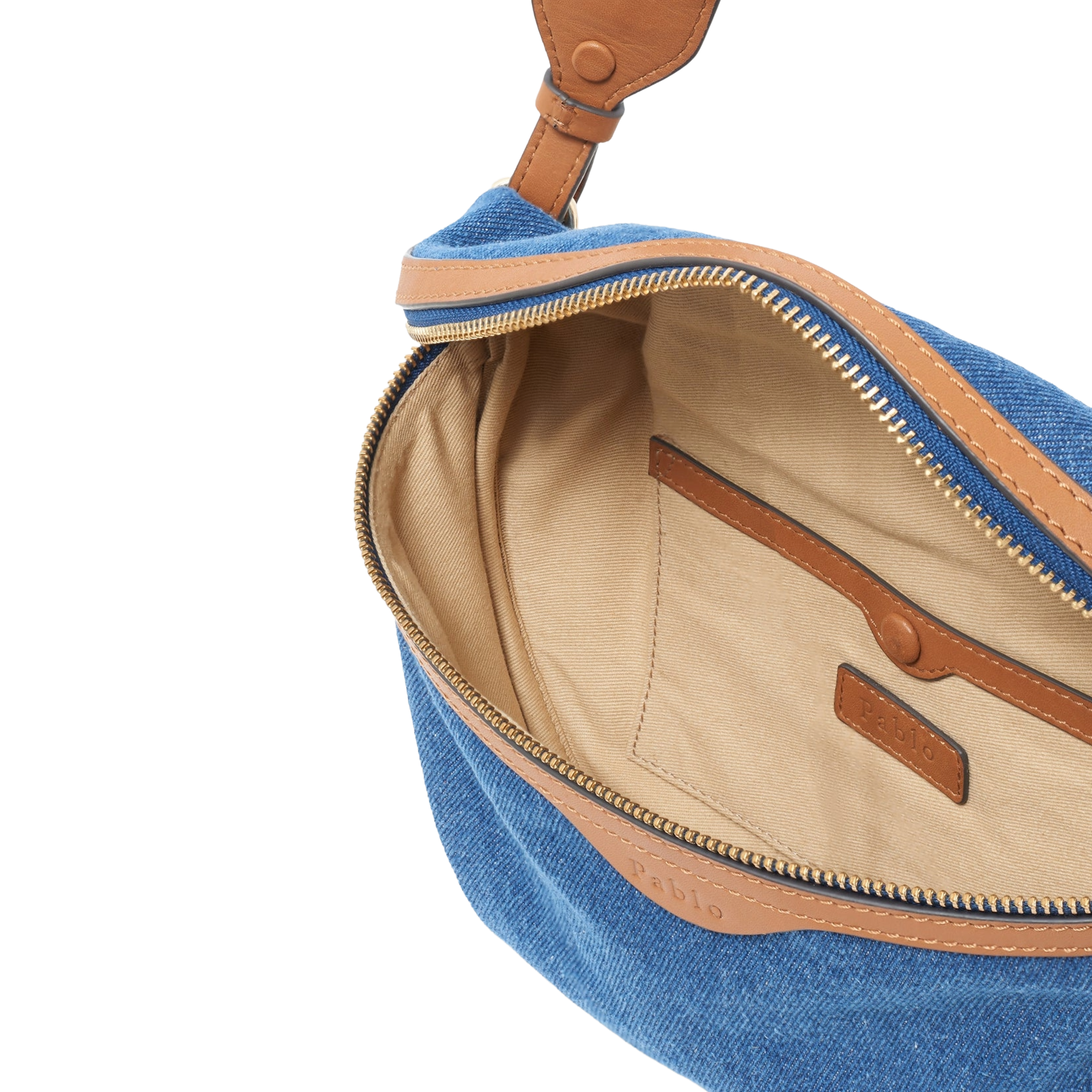 Cotton and printed leather bum bag PABLO Blue