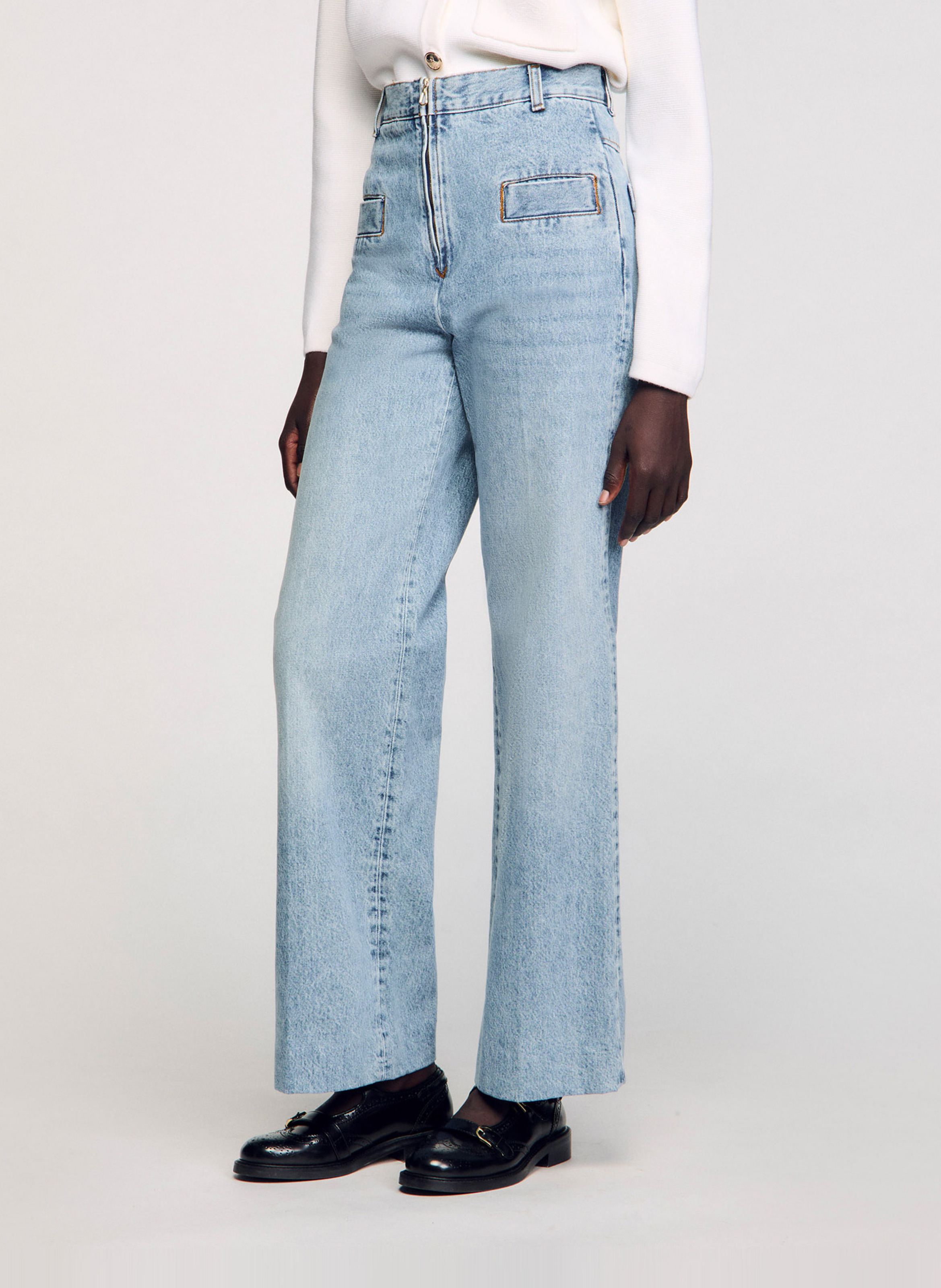 Jean droit en coton délavé  SANDRO Bleu