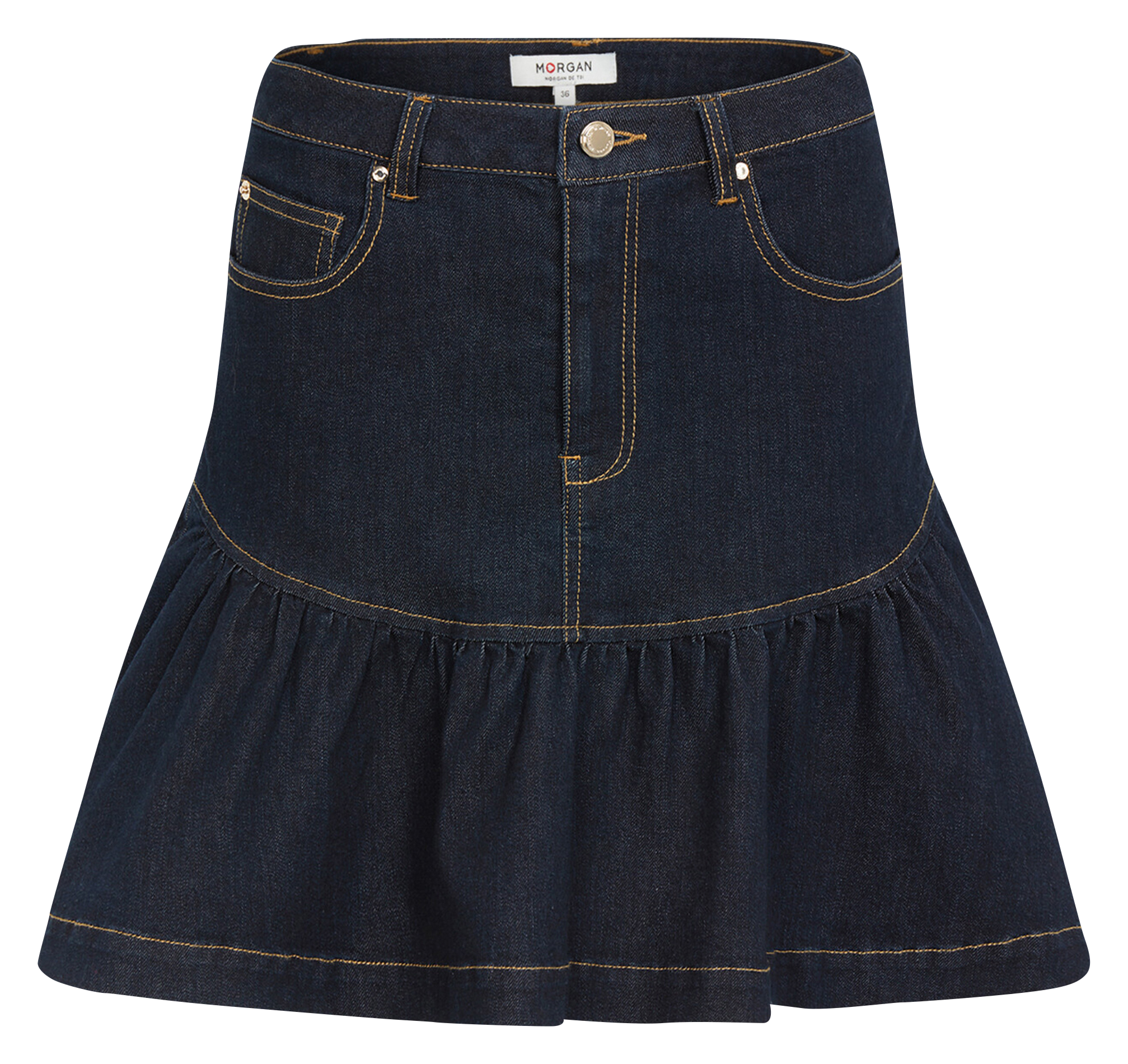 <p>Flared short skirt in raw denim</p> MORGAN Blue