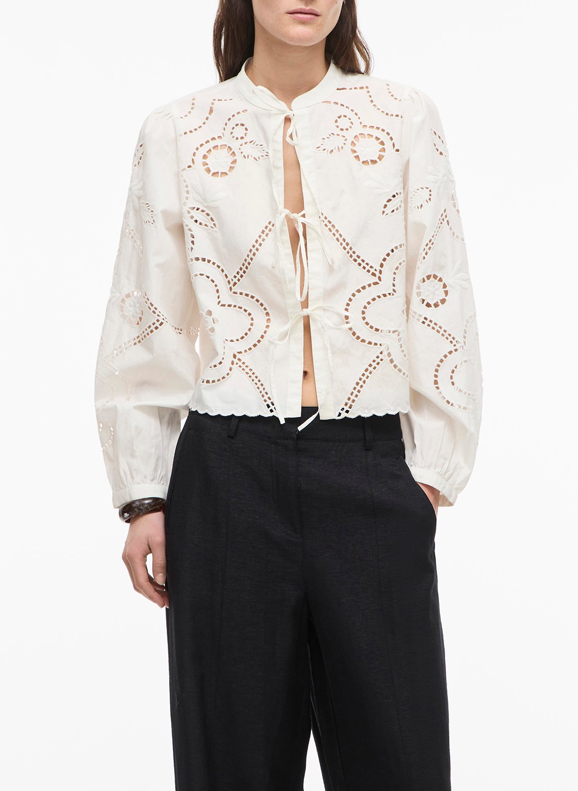 Straight organic cotton mao collar top ROUGE EDIT Beige