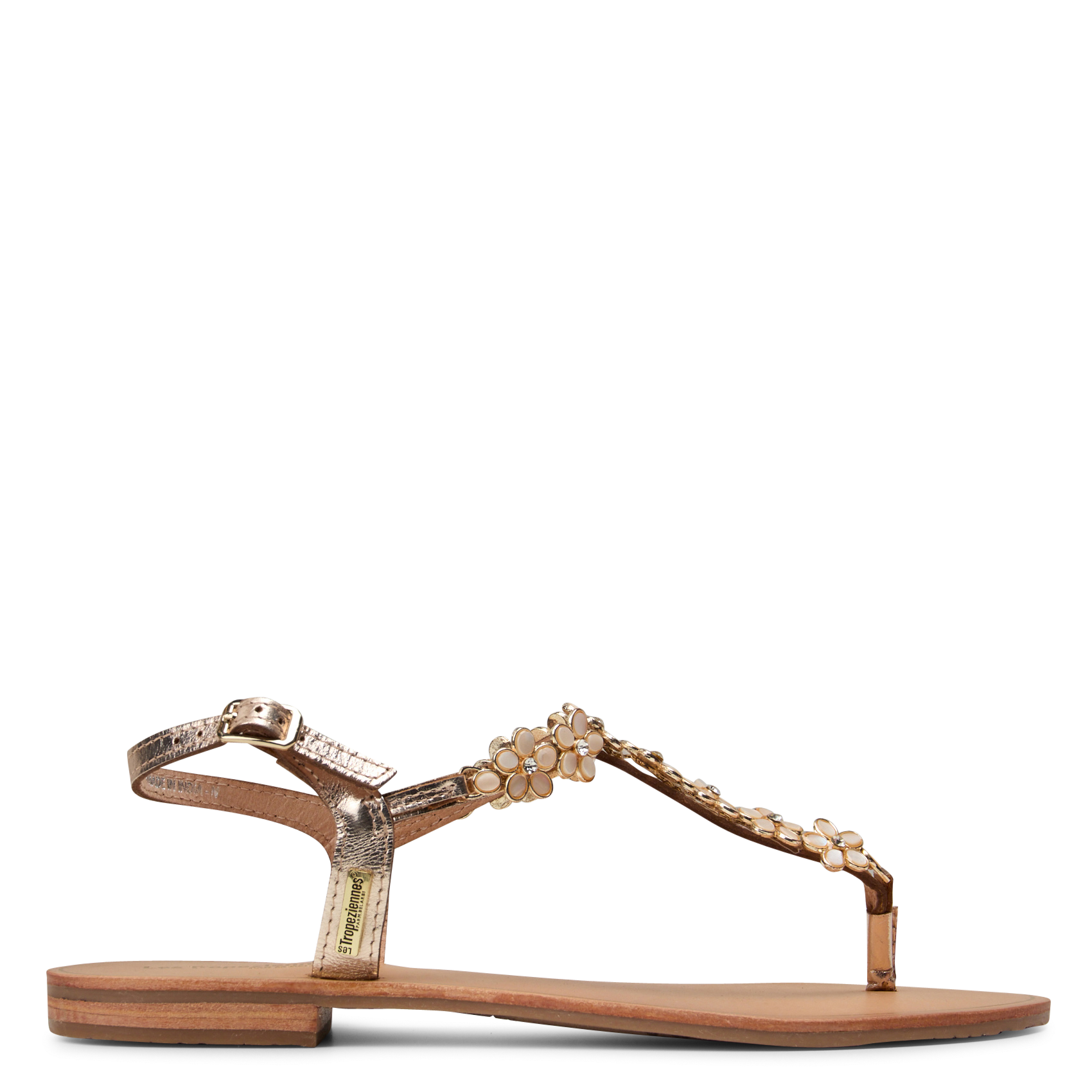 Sandales plates à fleurs en cuir LES TROPEZIENNES PAR M.BELARBI Doré