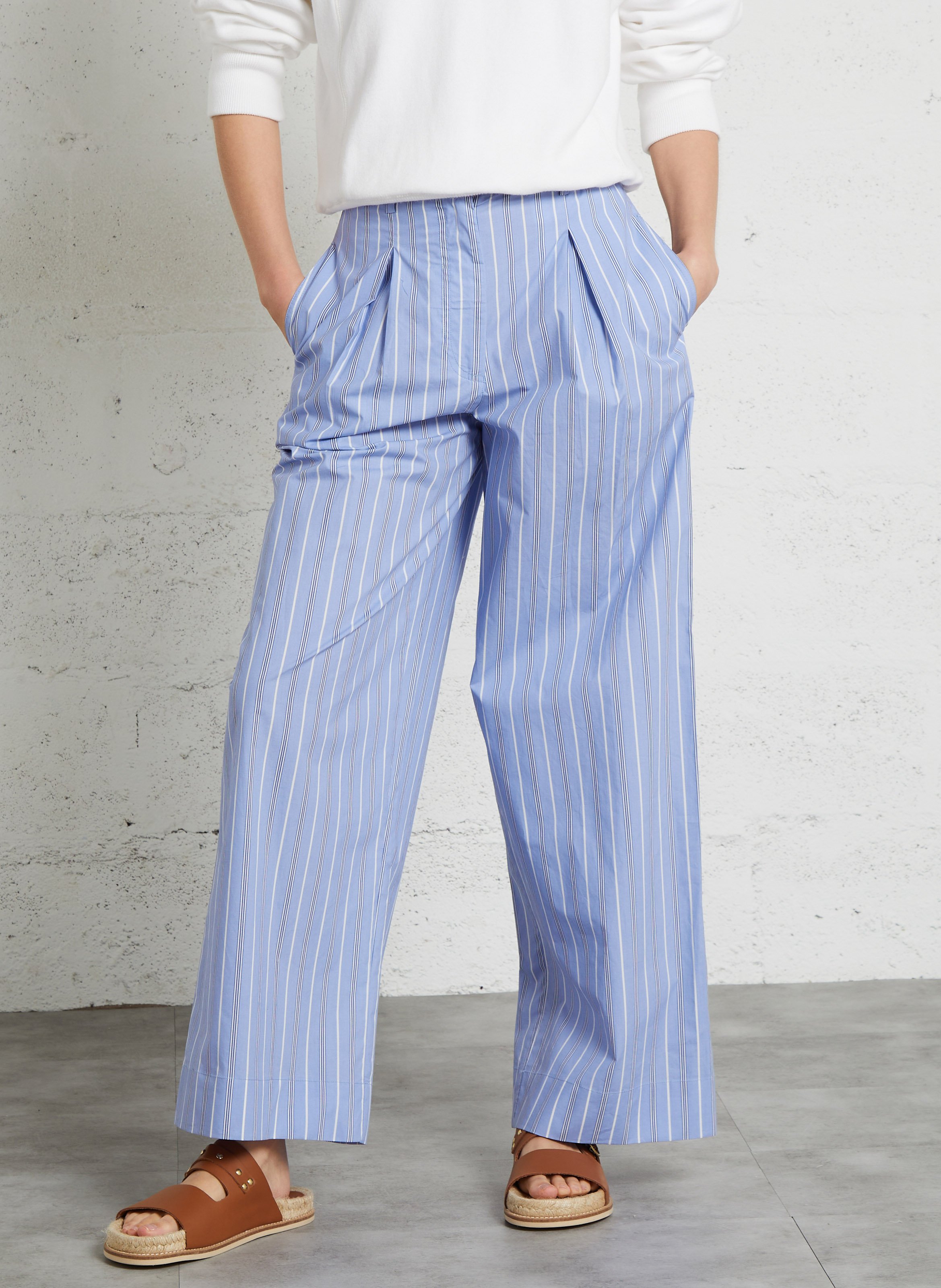 Straight striped cotton pants LOUISE MISHA Blue