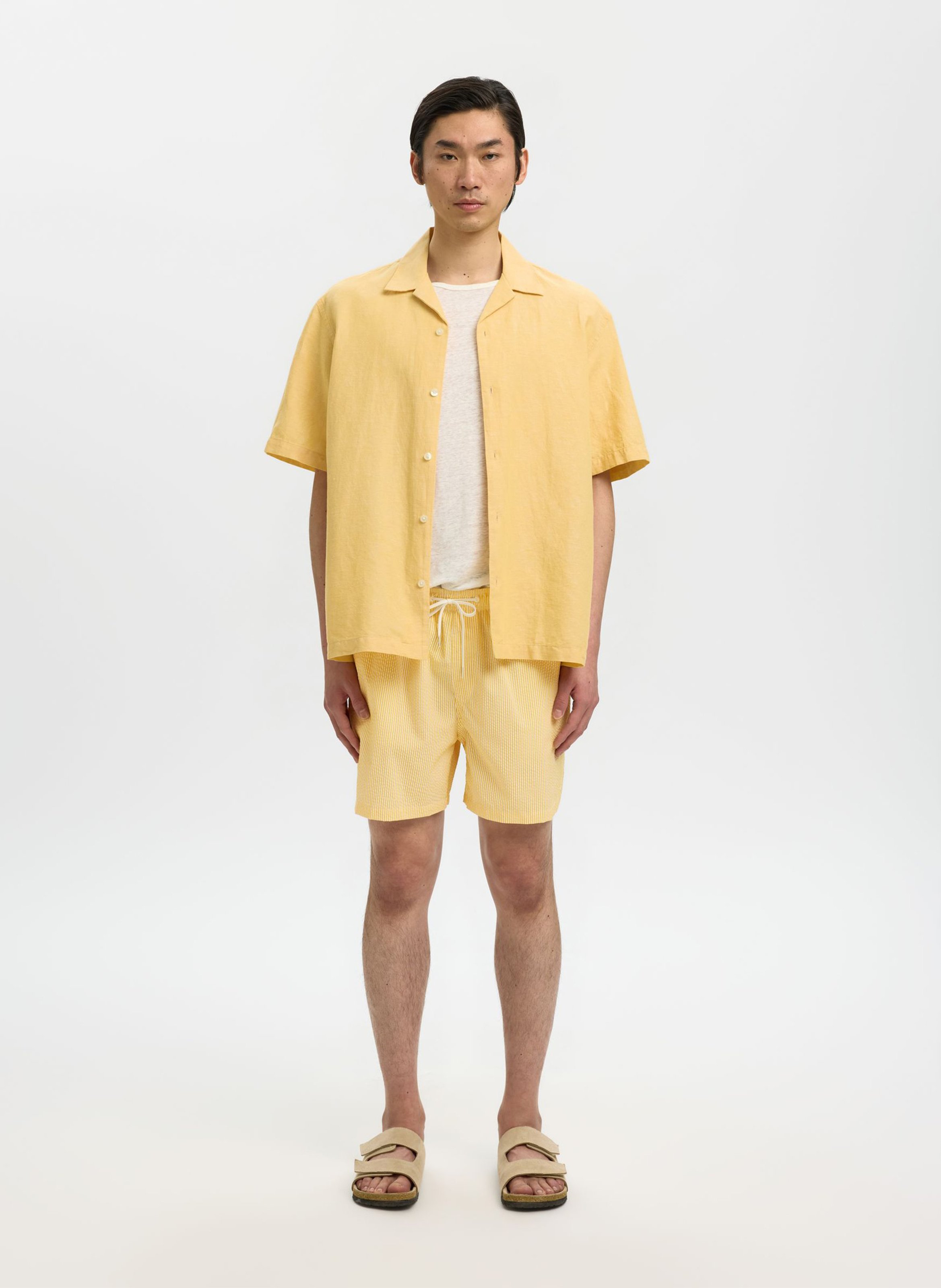 Badeshorts aus recyceltem Faser-Mix SELECTED Gelb