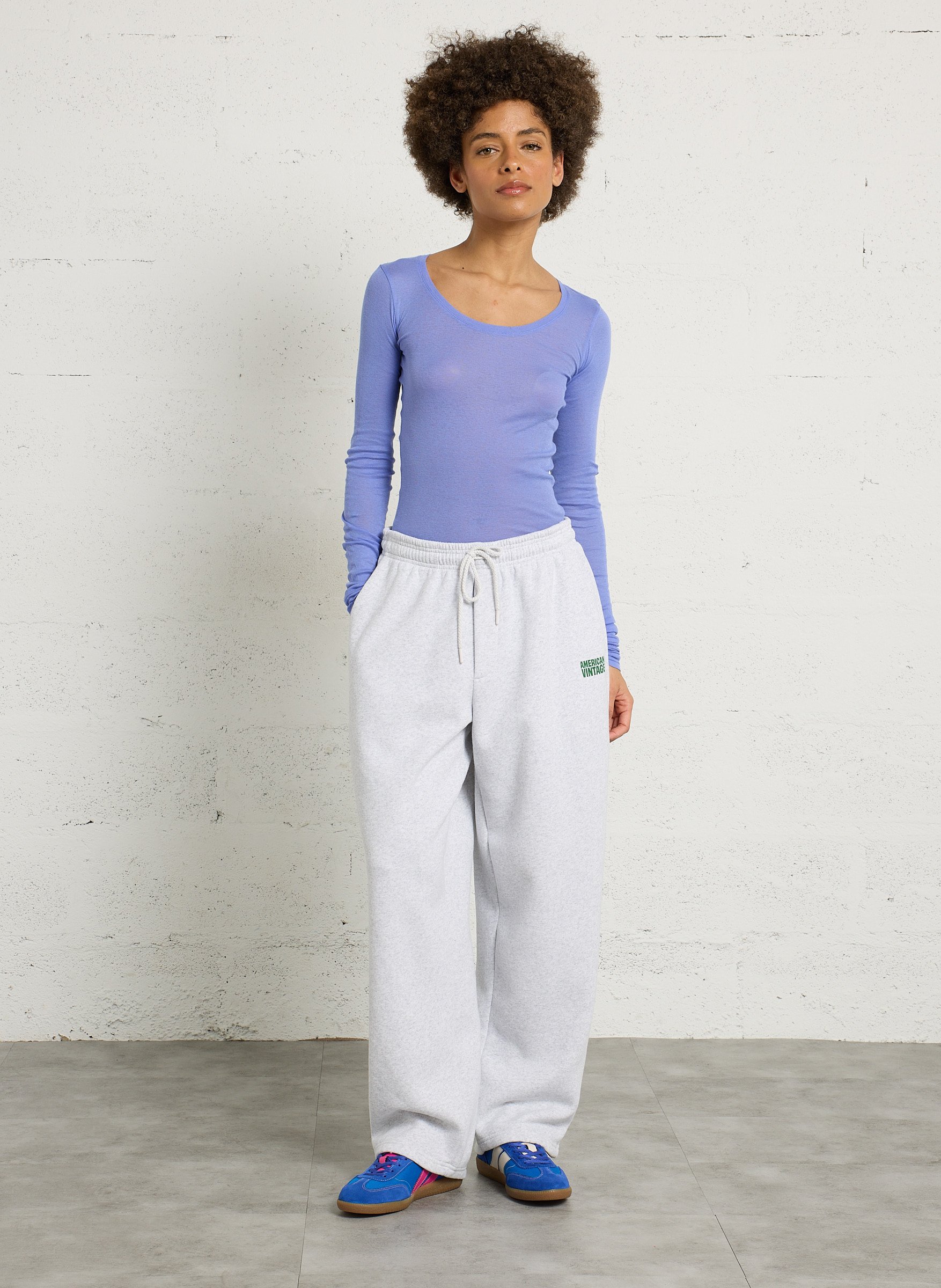 Tee-shirt moulant à col rond en coton AMERICAN VINTAGE Bleu