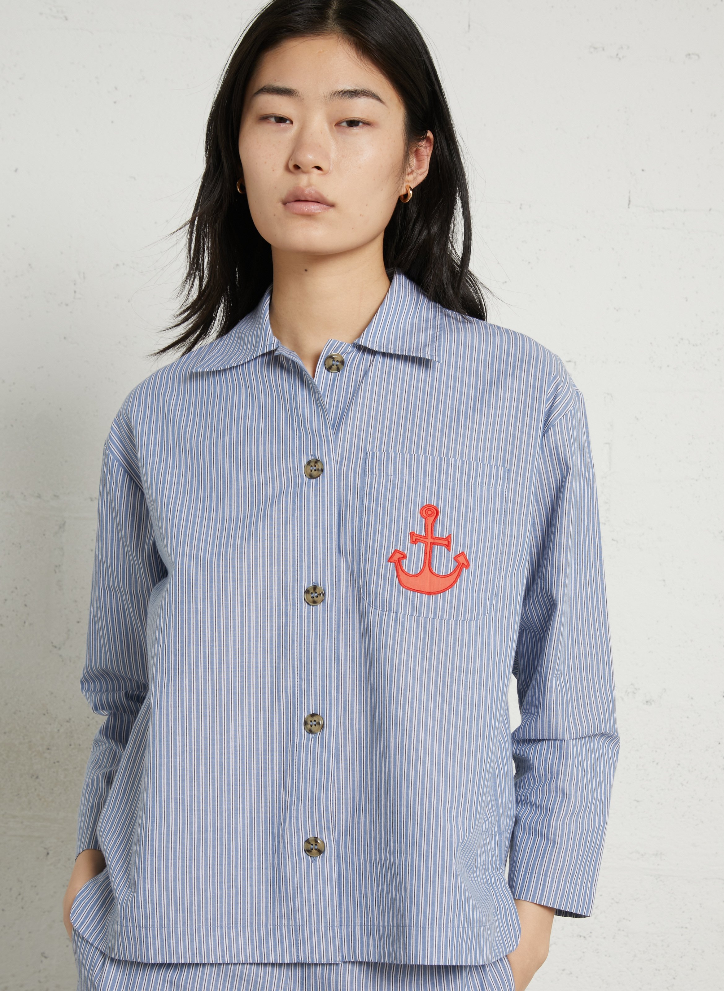 Chemise droite col classique en coton bio rayé STELLA NOVA Bleu