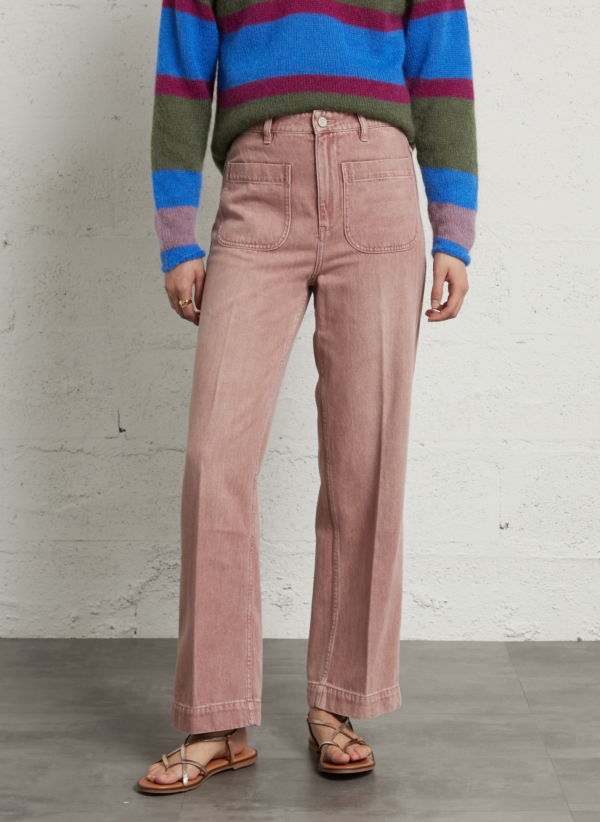 Jean droit en coton LAB DIP Rose