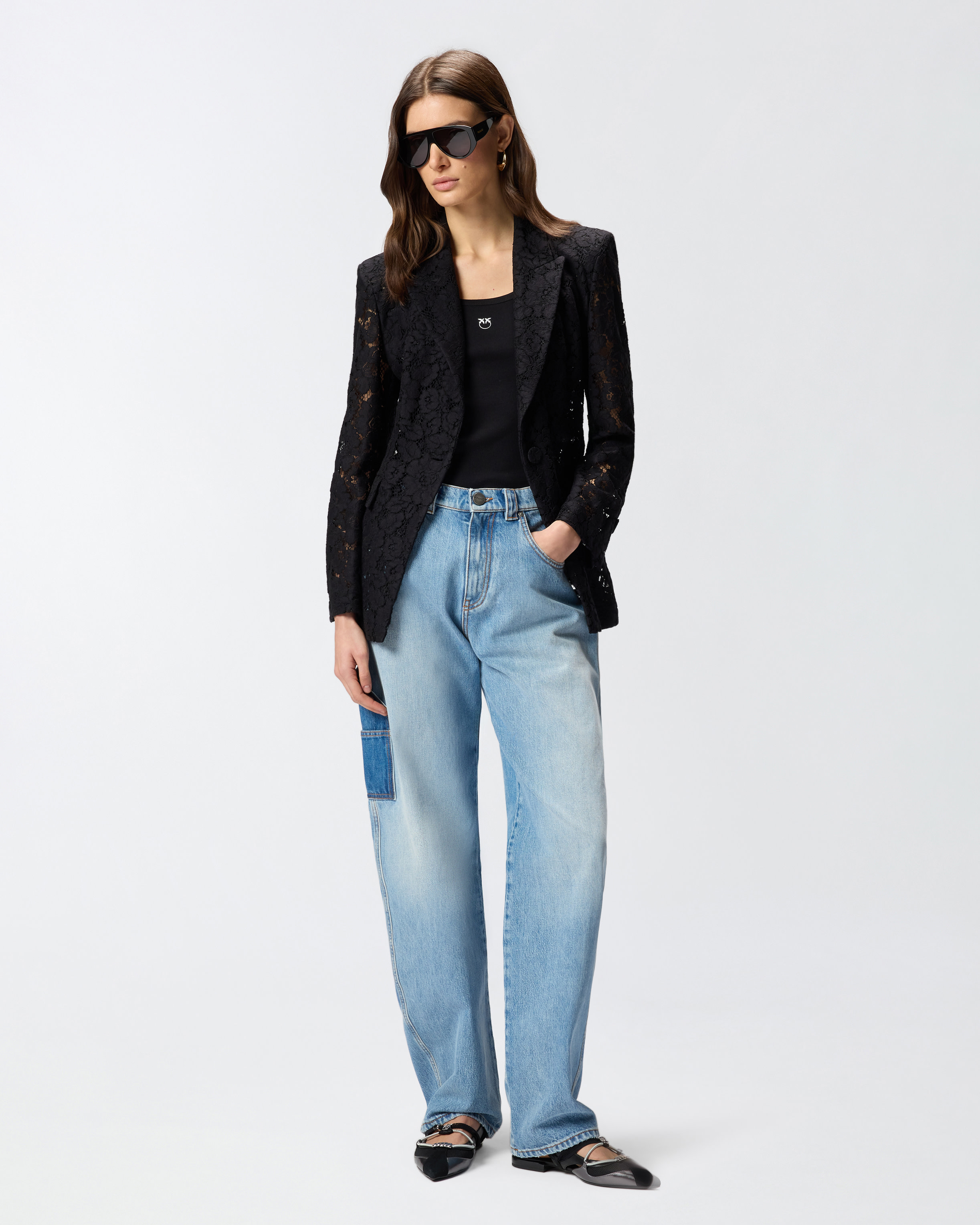 Blazer en dentelle à boutons bijoux PINKO Noir